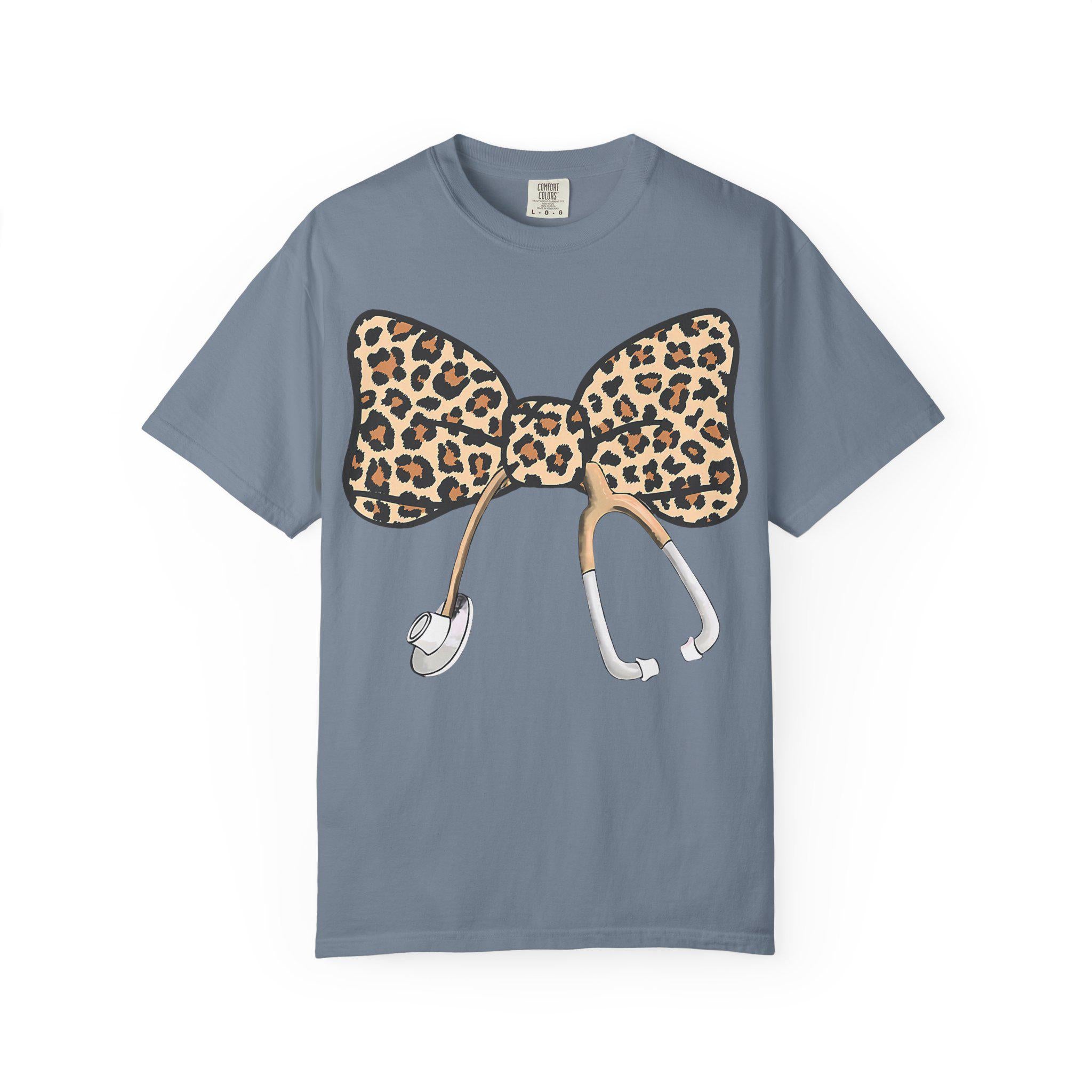 Leopard Print Bow Stethoscope T-Shirt | Nurse Doctor Medical Tee