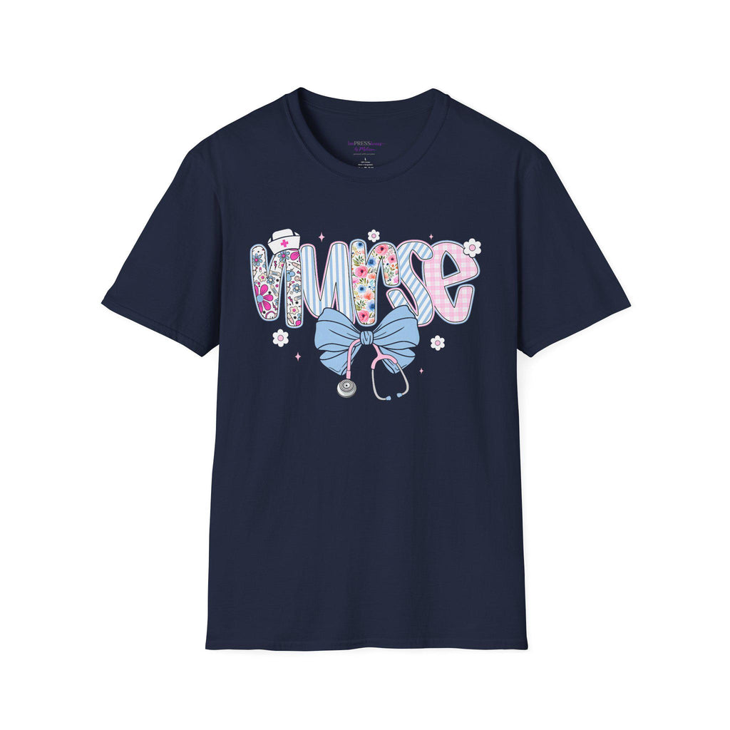 Floral Nurse T-Shirt | Stethoscope Bow Graphic