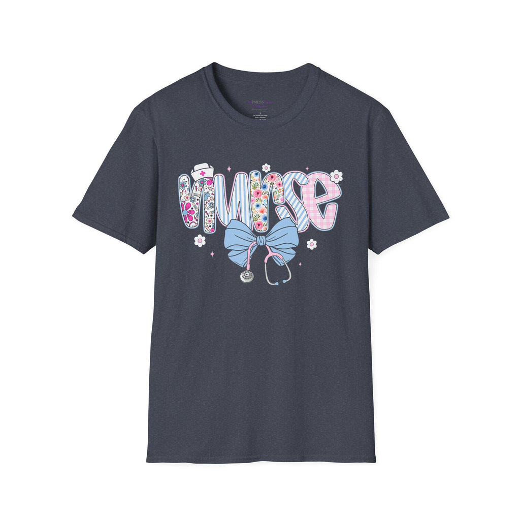 Floral Nurse T-Shirt | Stethoscope Bow Graphic