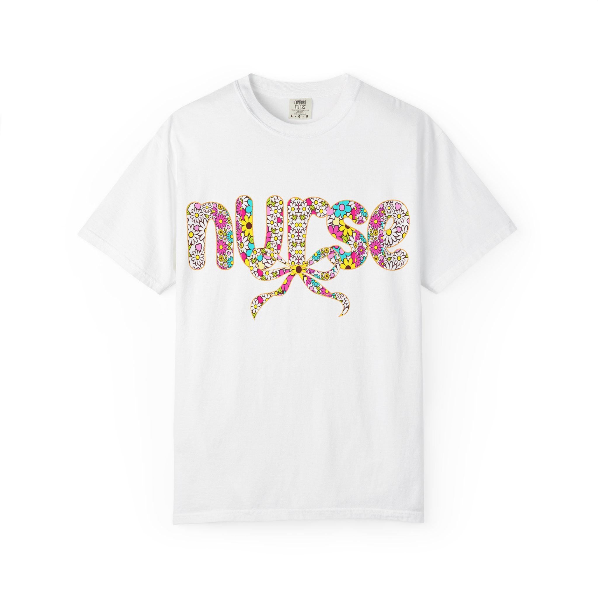 Floral Nurse Script T-Shirt | Colorful Flower Stethoscope Design