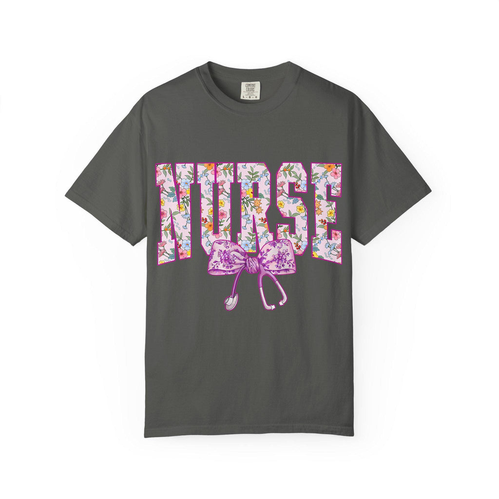 Floral Nurse Letters T-shirt | Pink Stethoscope Medical Tee