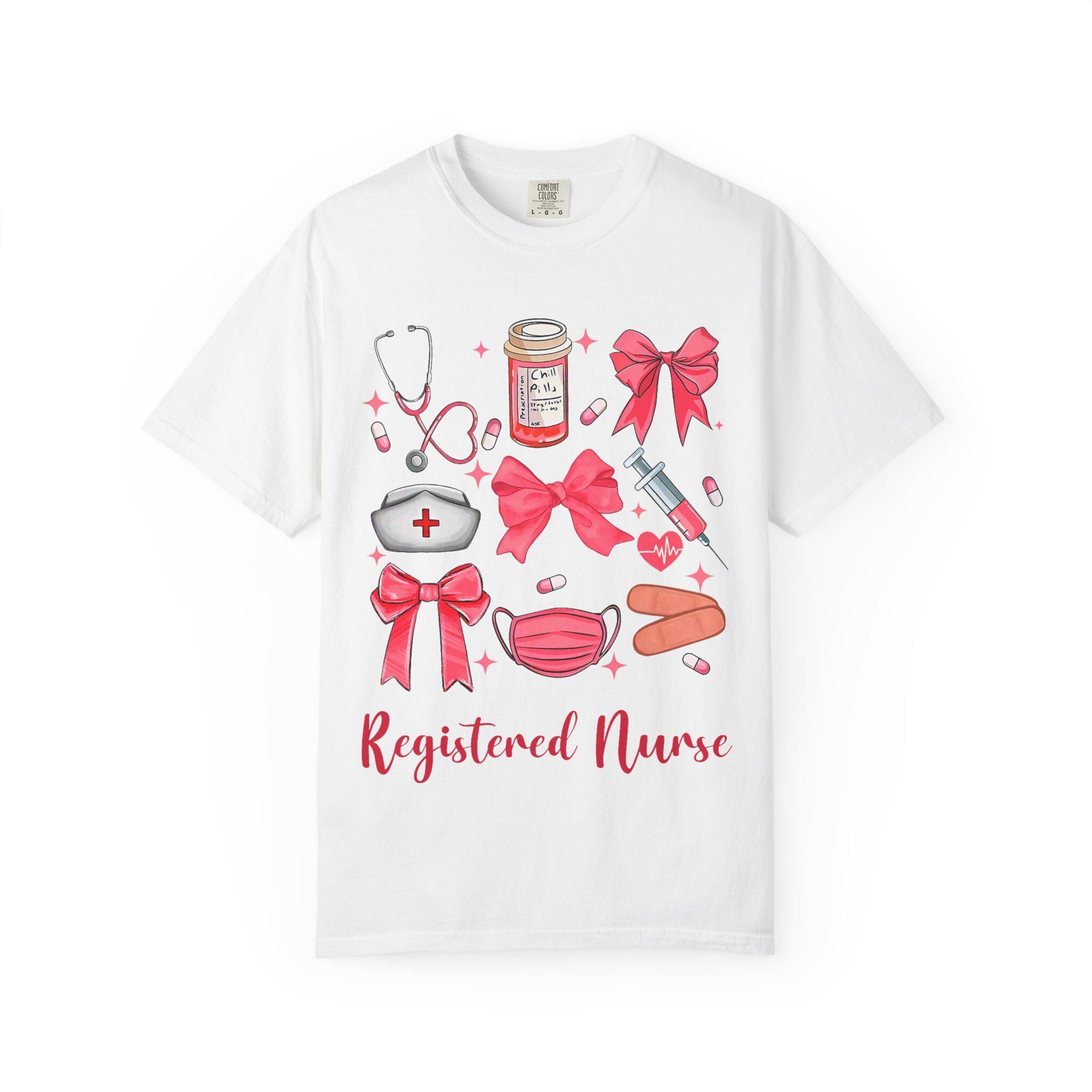 Registered Nurse Medical Icons T-Shirt | Nurse Stethoscope Mask Syringe