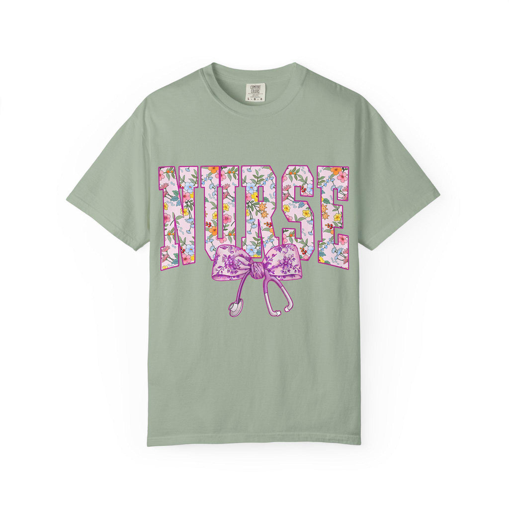 Floral Nurse Letters T-shirt | Pink Stethoscope Medical Tee