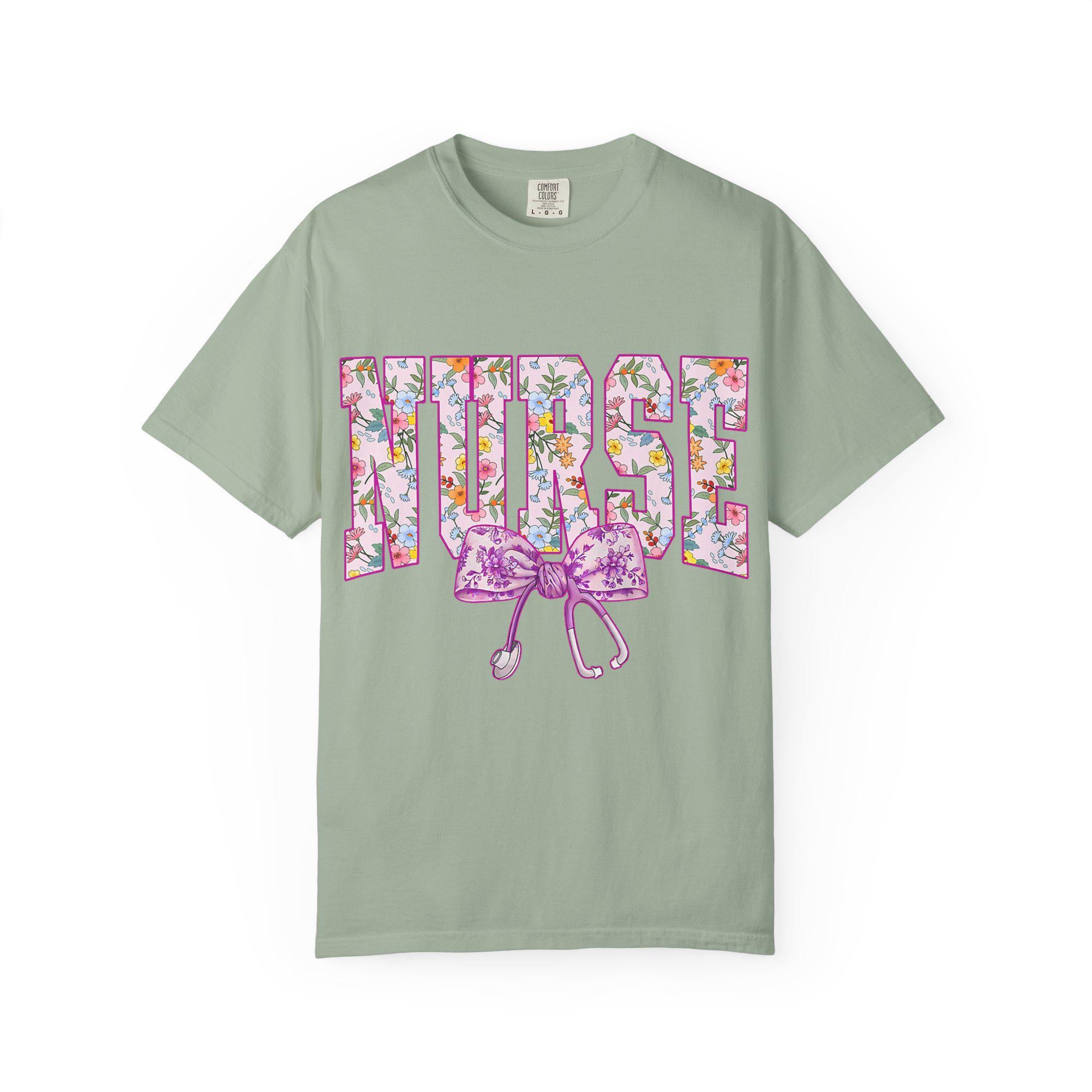 Floral Nurse Letters T-shirt | Pink Stethoscope Medical Tee