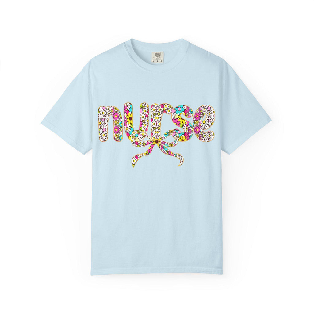 Floral Nurse Script T-Shirt | Colorful Flower Stethoscope Design