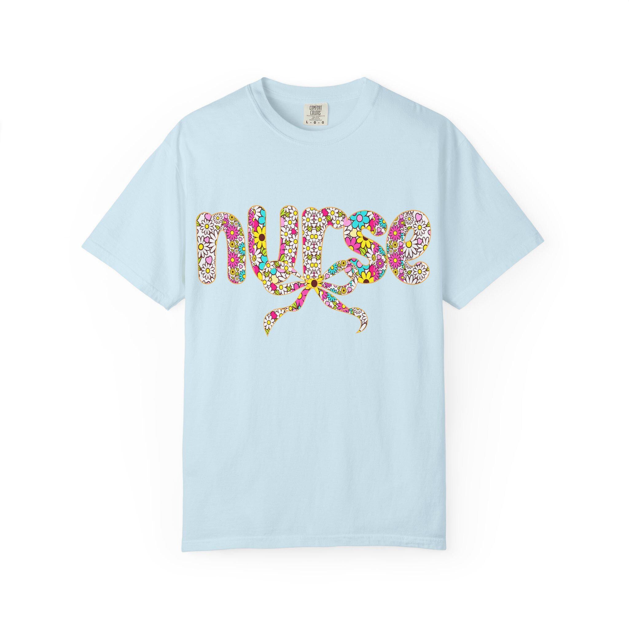 Floral Nurse Script T-Shirt | Colorful Flower Stethoscope Design