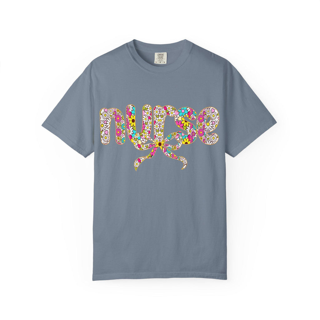 Floral Nurse Script T-Shirt | Colorful Flower Stethoscope Design