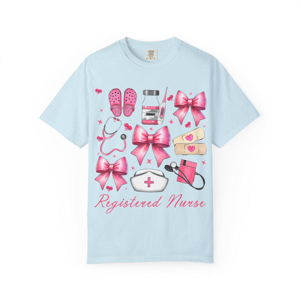 Registered Nurse Illustration T-shirt | Pink Medical Icons, Stethoscope, Bandages, Nurse Cap
