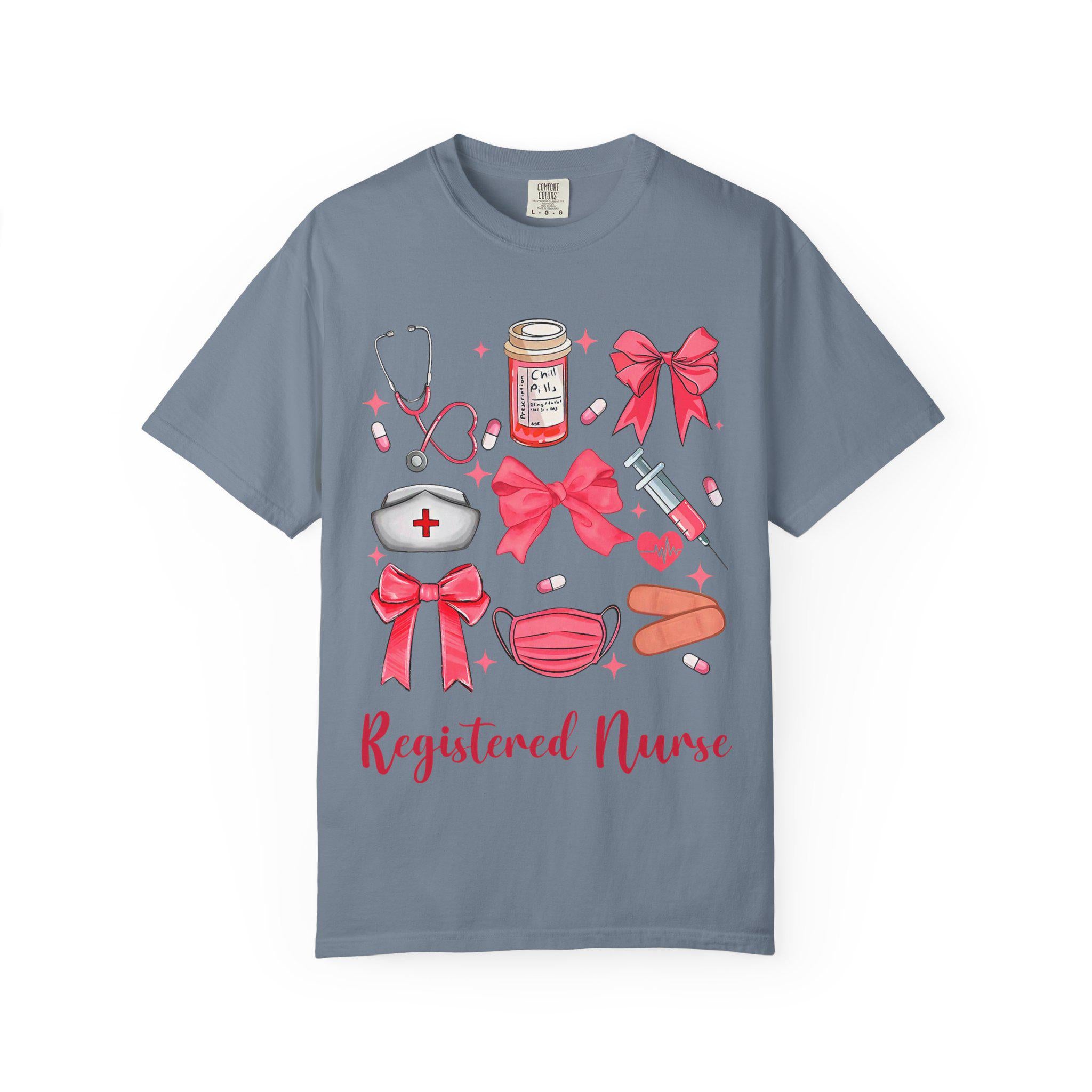 Registered Nurse Medical Icons T-Shirt | Nurse Stethoscope Mask Syringe