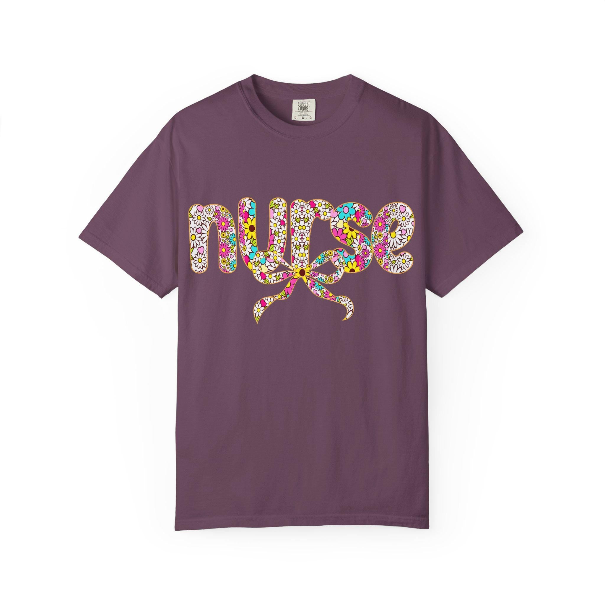Floral Nurse Script T-Shirt | Colorful Flower Stethoscope Design