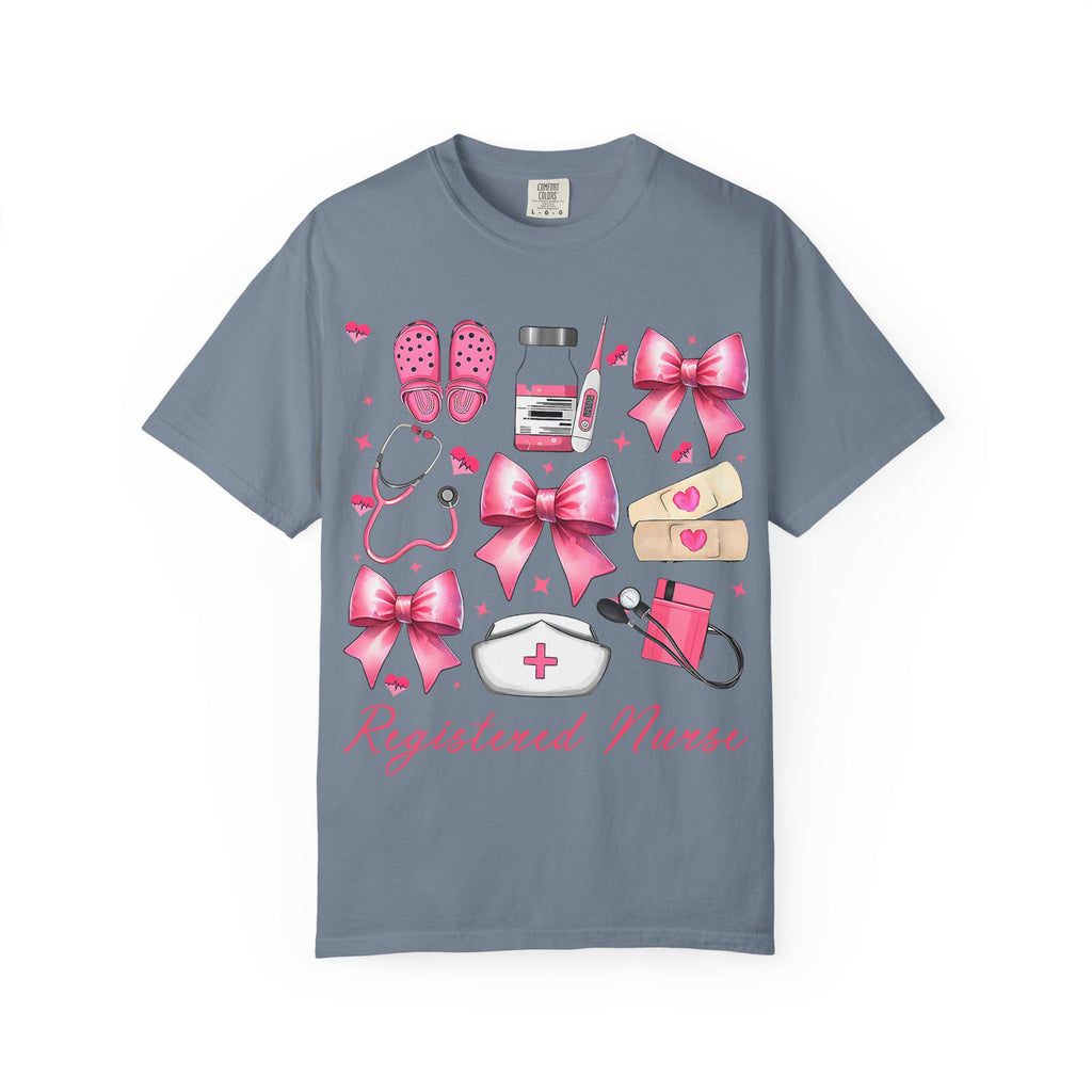 Registered Nurse Illustration T-shirt | Pink Medical Icons, Stethoscope, Bandages, Nurse Cap