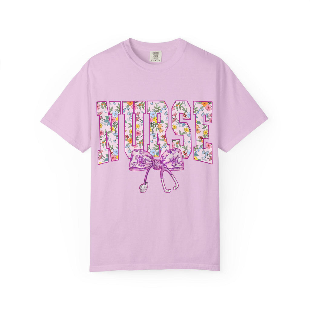 Floral Nurse Letters T-shirt | Pink Stethoscope Medical Tee