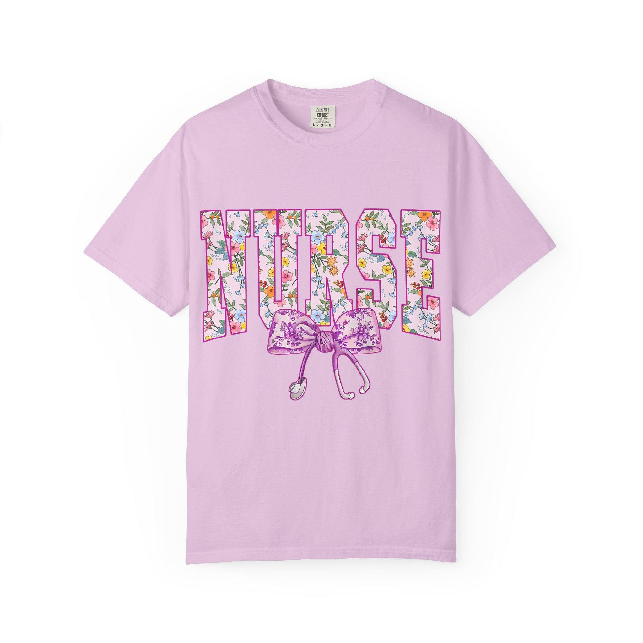 Floral Nurse Letters T-shirt | Pink Stethoscope Medical Tee