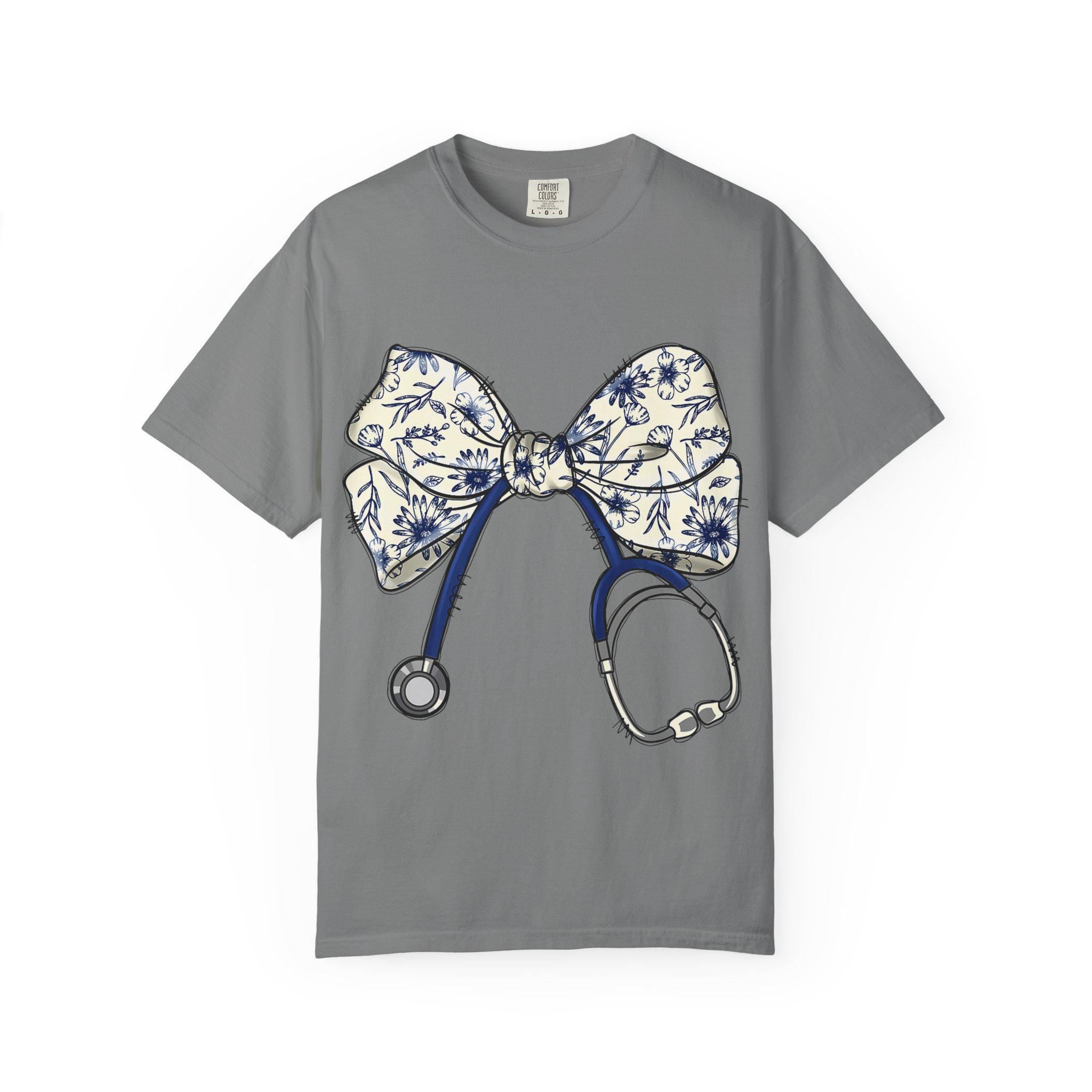 Floral Bow Stethoscope T-shirt | Nurse Doctor Medical Tee
