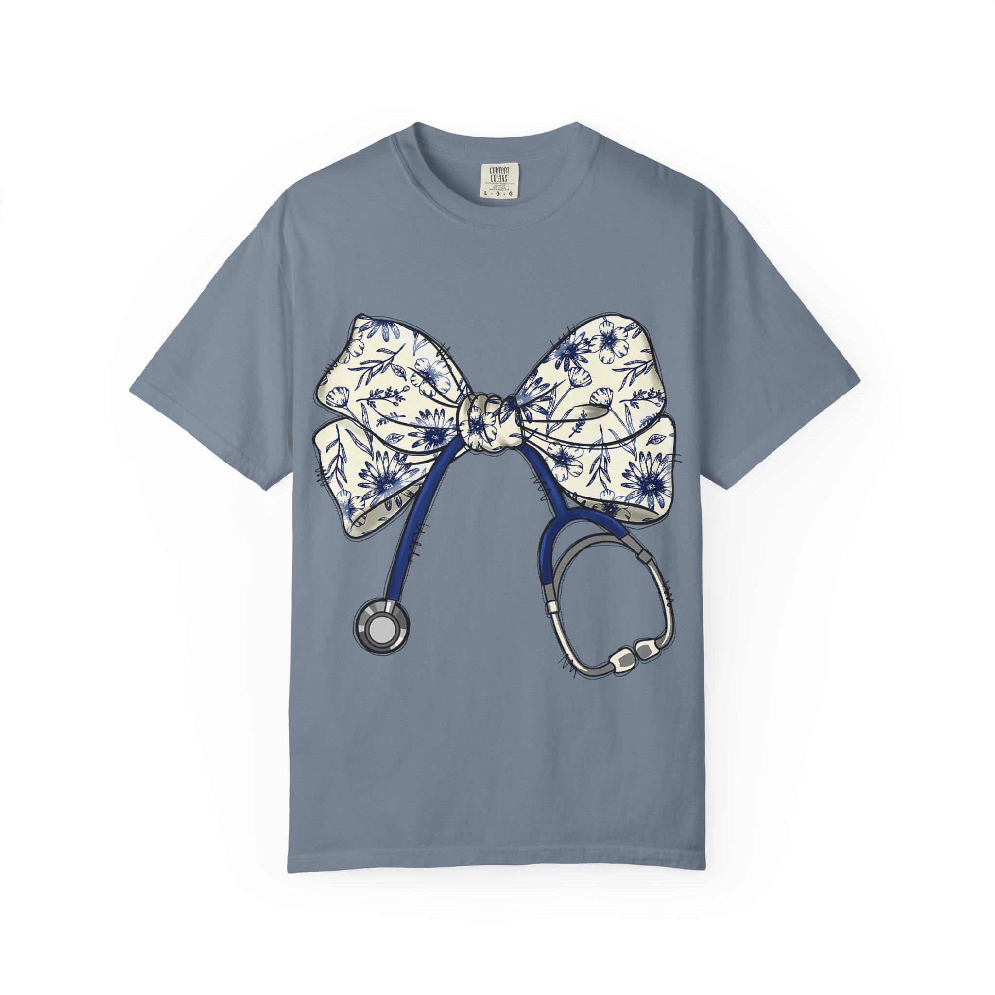 Floral Bow Stethoscope T-shirt | Nurse Doctor Medical Tee
