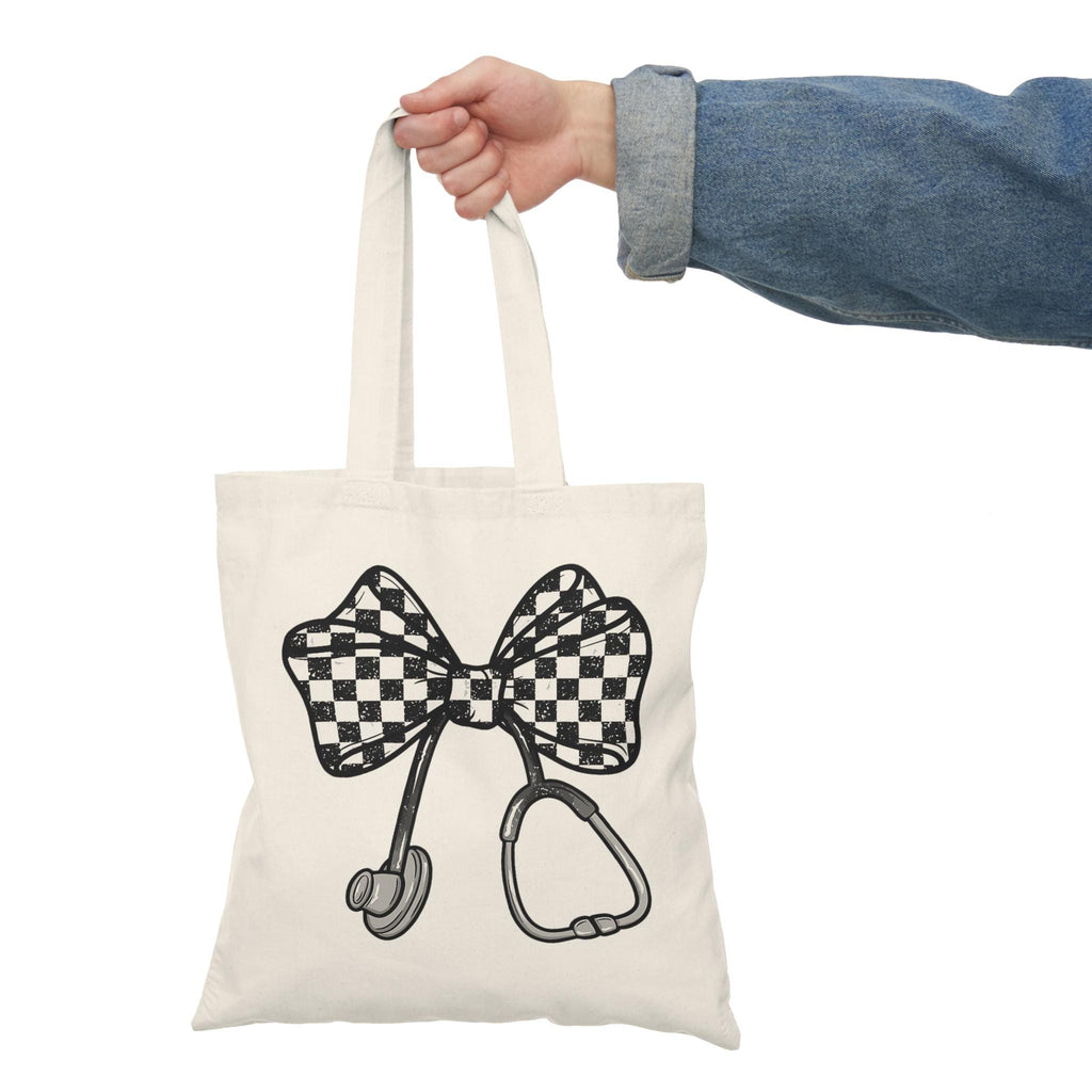 Checkerboard Bow with Stethoscope Tote Bag | Nurse Medical Accessory