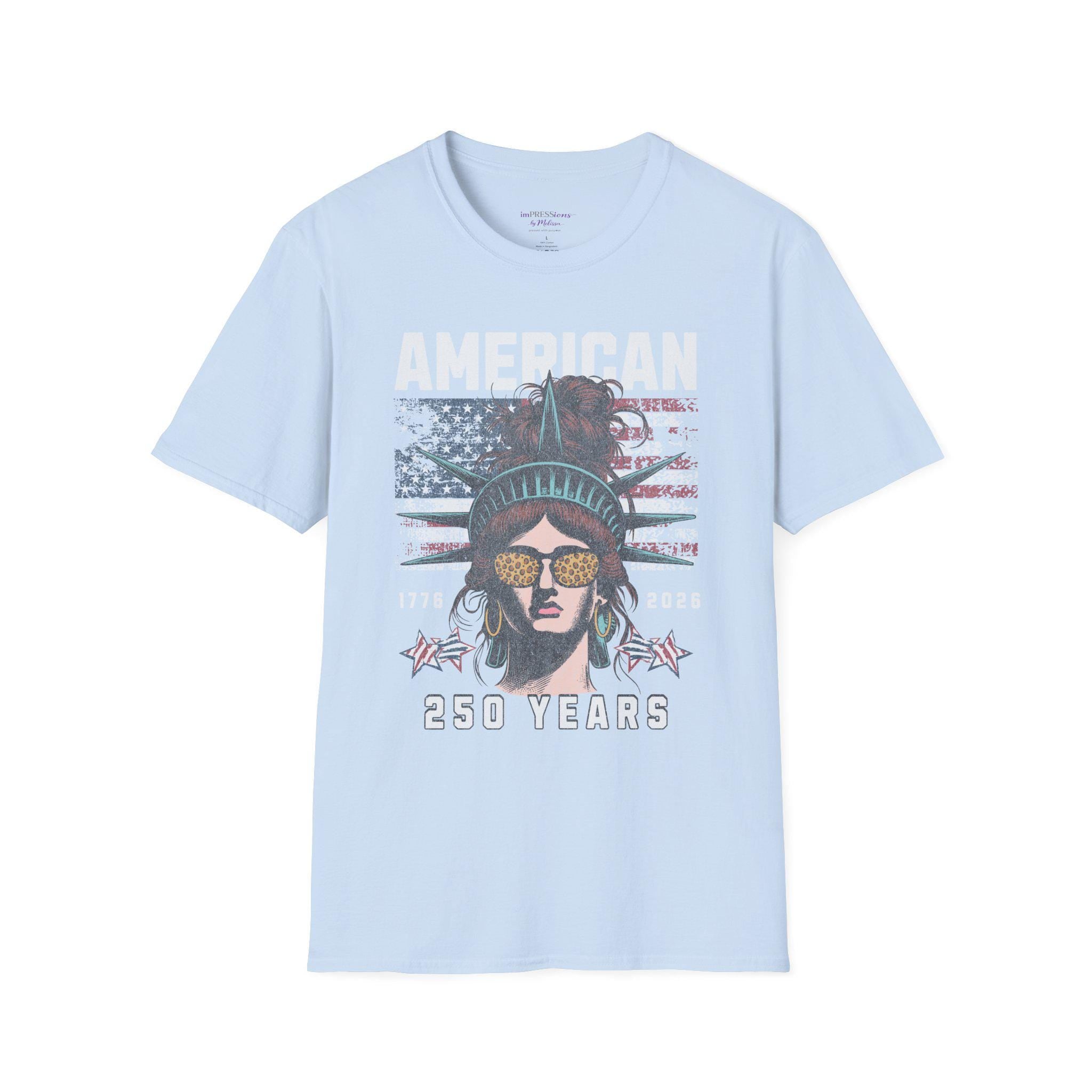 American 250 Years Statue of Liberty T-Shirt | Patriotic USA Flag Design