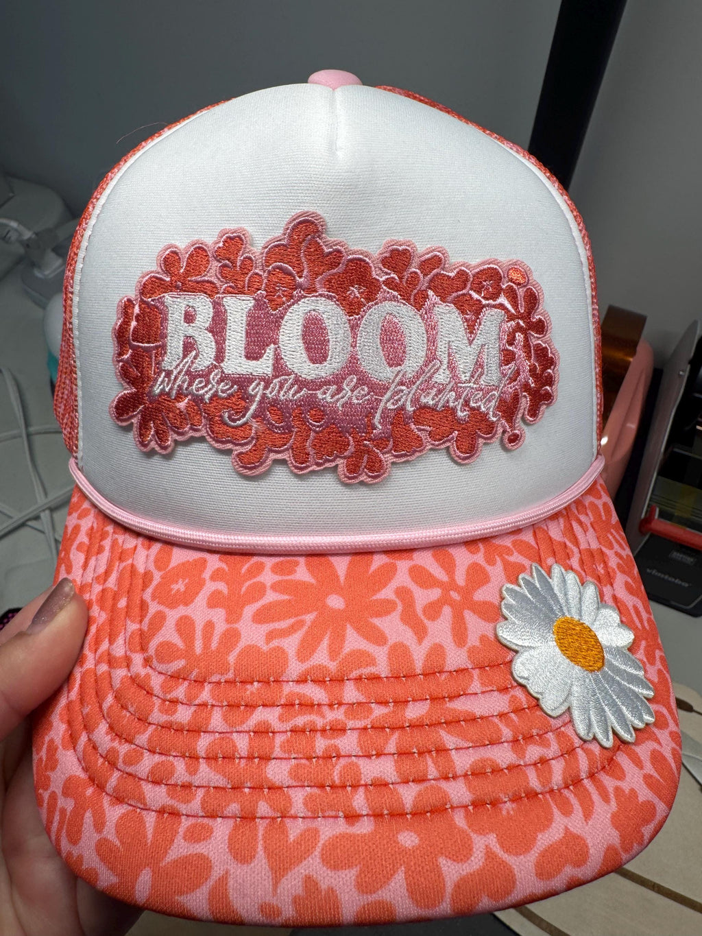 Bloom Where You Are Planted custom mesh trucker hat
