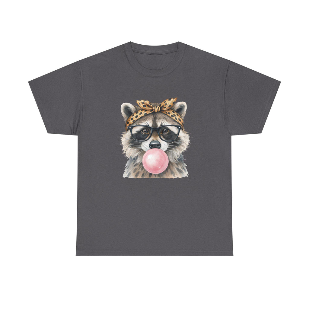 Raccoon Bubblegum Tee | Hand-Drawn Animal Illustration, Leopard Headband, Glasses