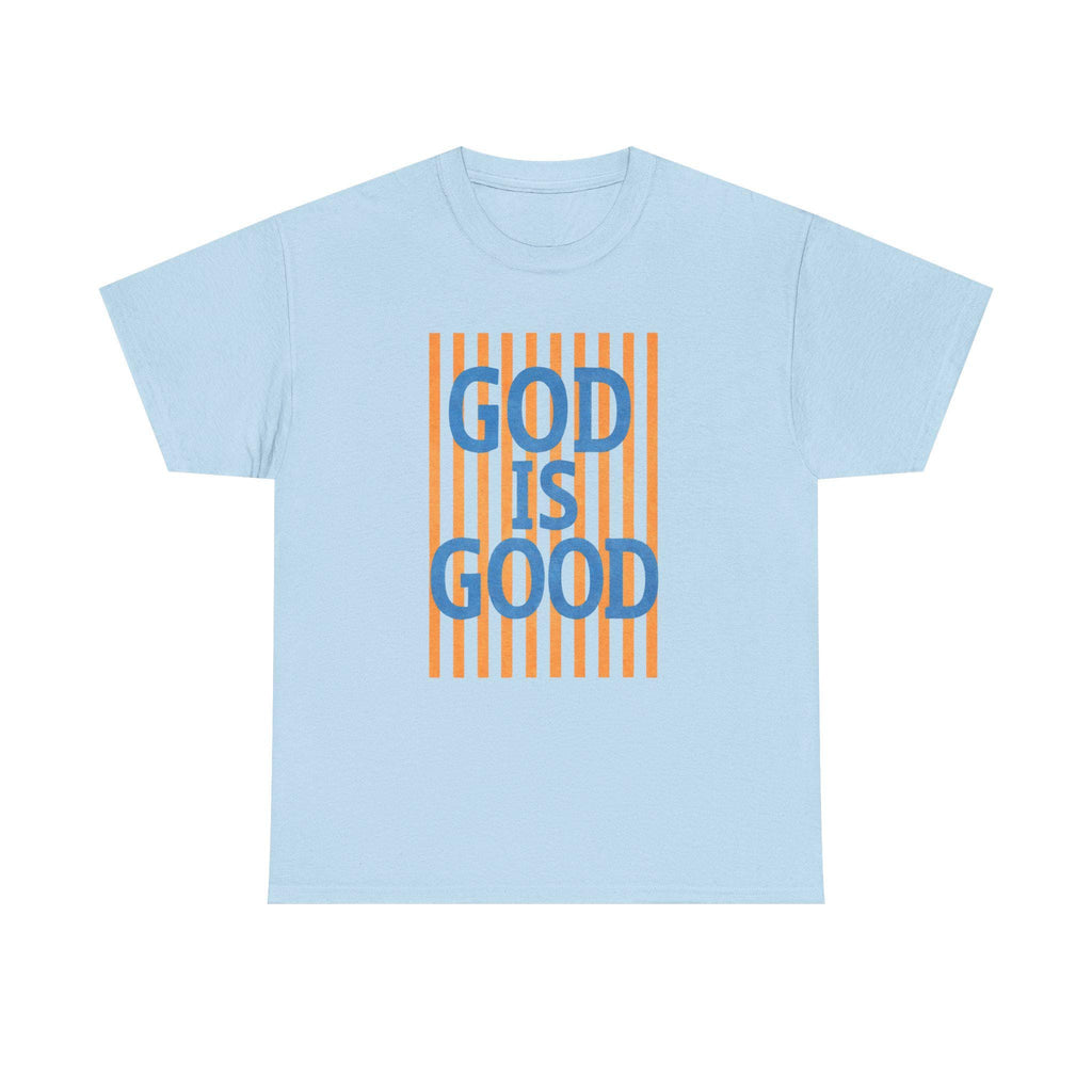 God Is Good T-Shirt | Retro Orange Stripes, Blue Lettering