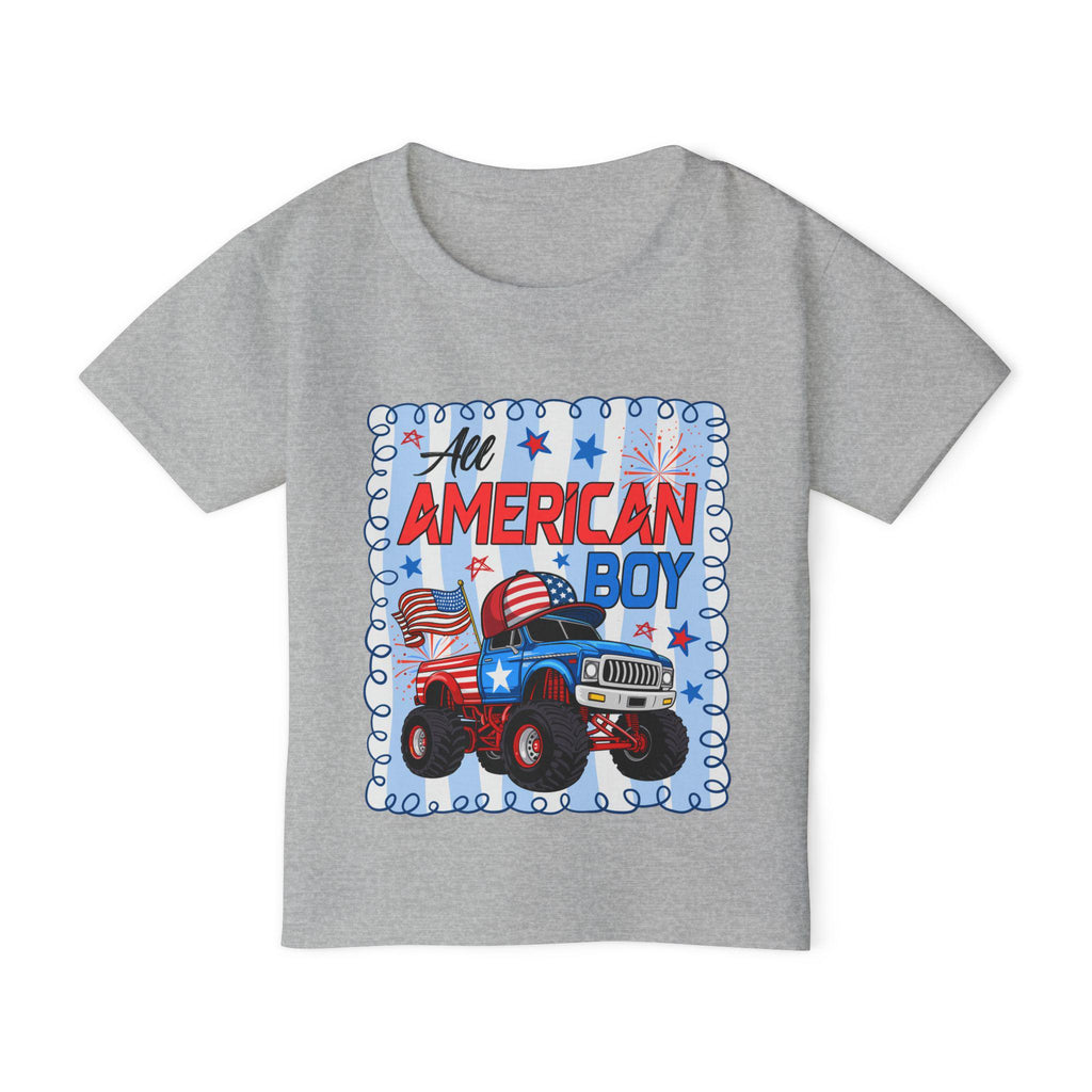All American Boy monster truck toddler t-shirt | USA flag stars stripes