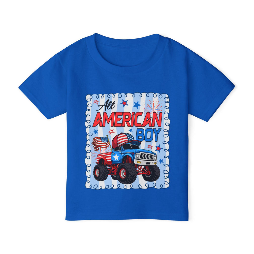 All American Boy monster truck toddler t-shirt | USA flag stars stripes