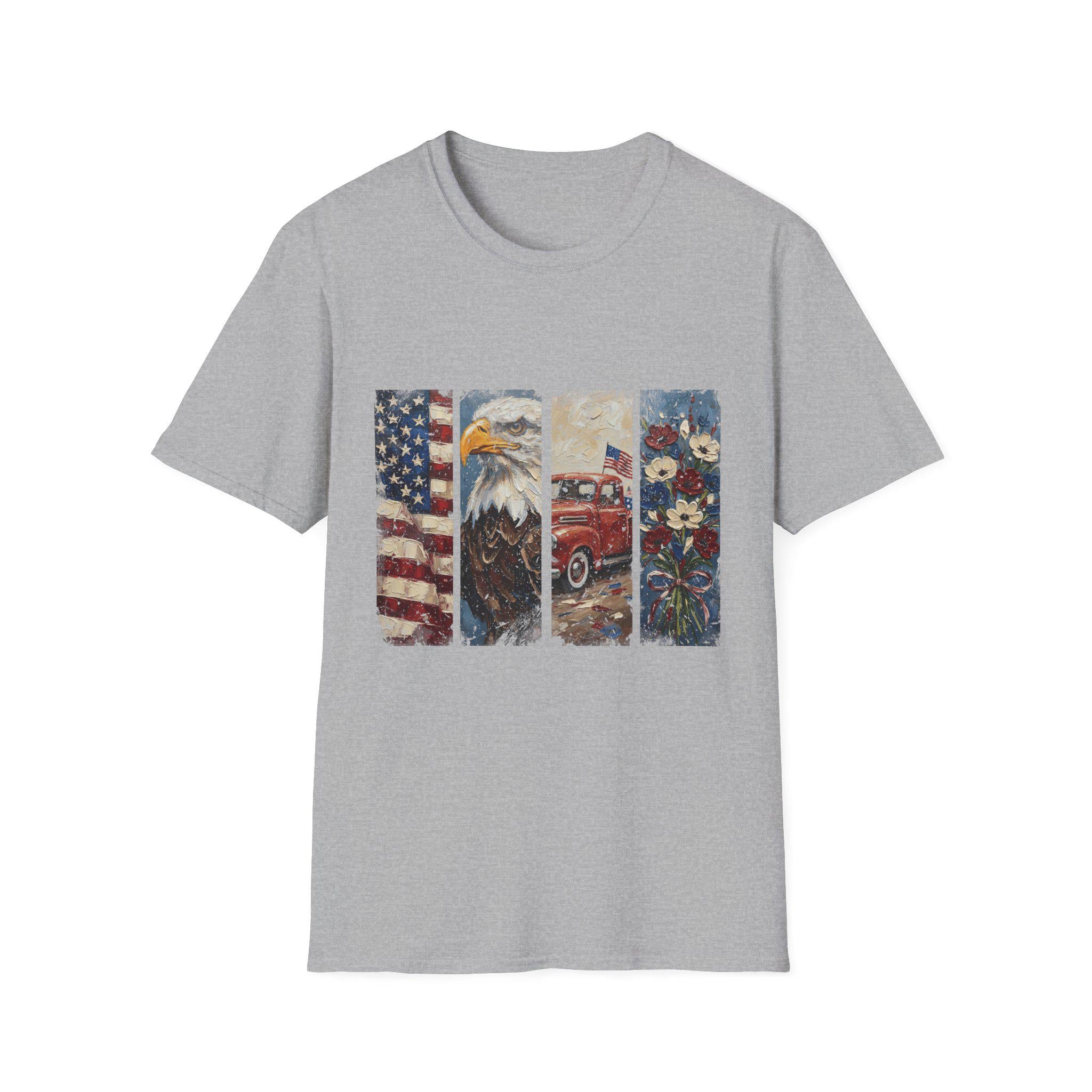 American Flag Eagle Vintage Truck T-Shirt | Patriotic Americana Distressed