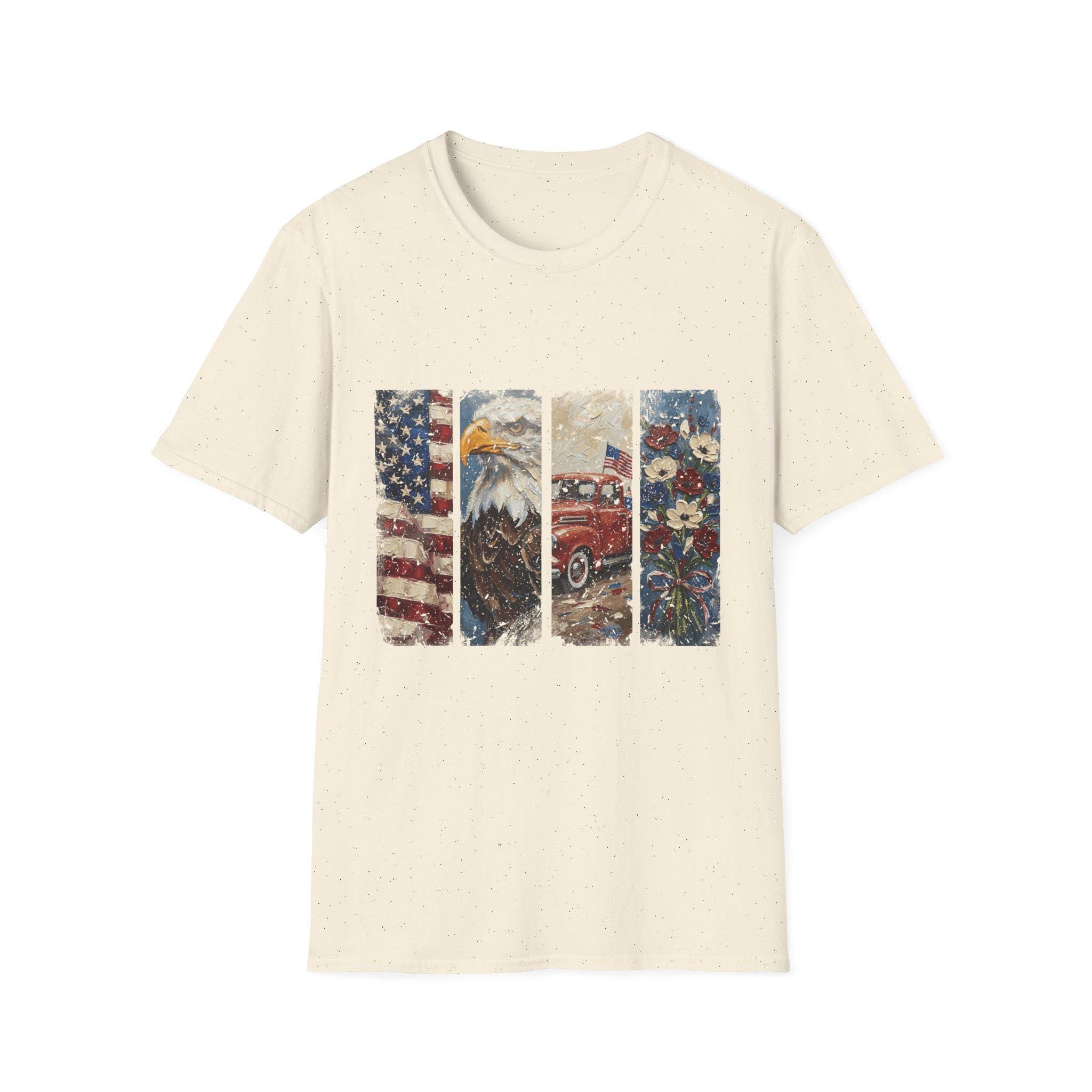 American Flag Eagle Vintage Truck T-Shirt | Patriotic Americana Distressed