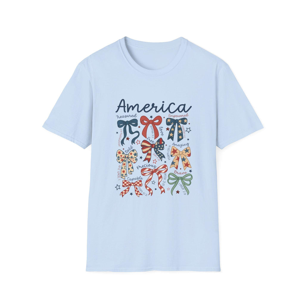 America bows T-Shirt | patriotic ribbon bow graphic, 4th of July style