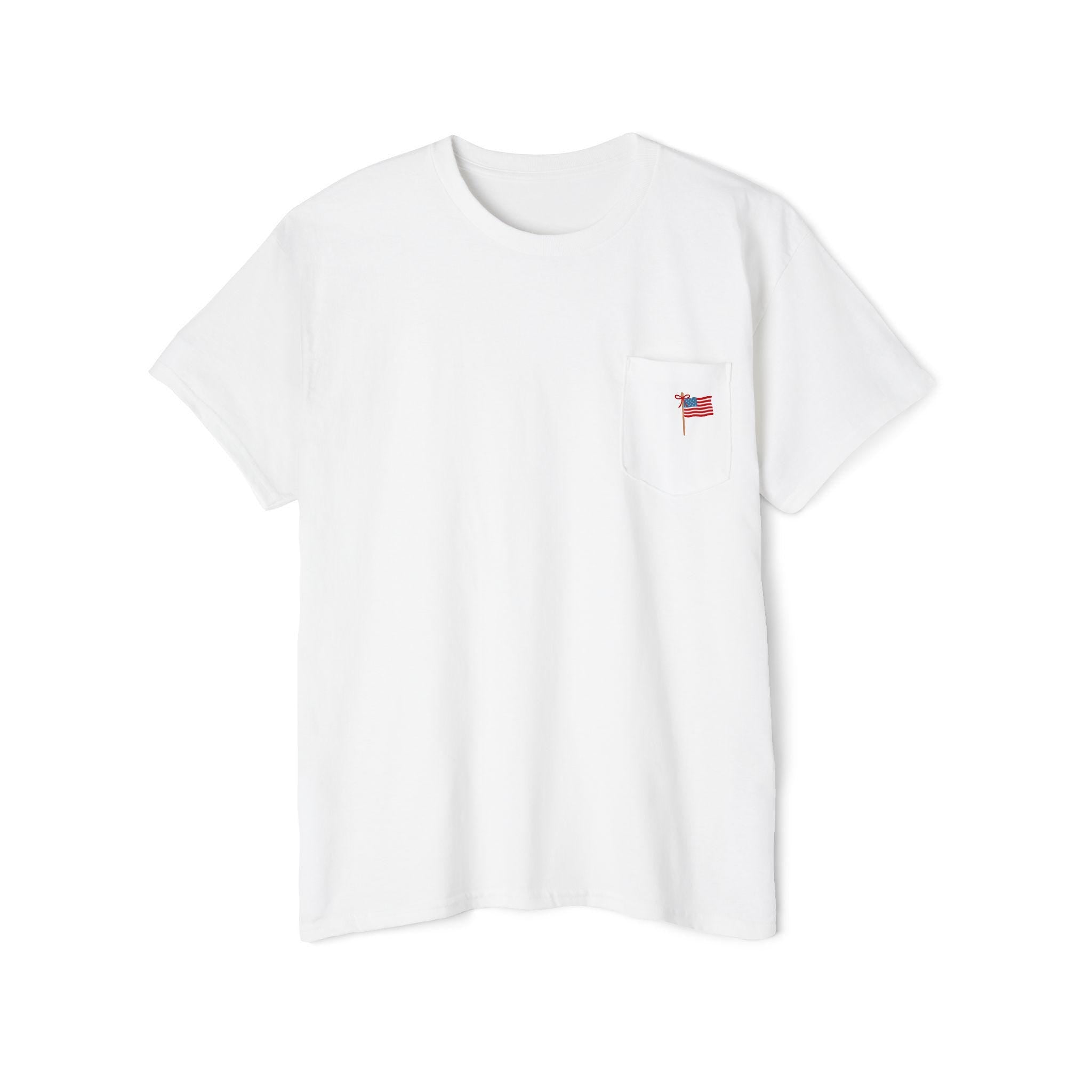 God Bless The USA Pocket Tee | Patriotic Flag Fourth of July Shirt