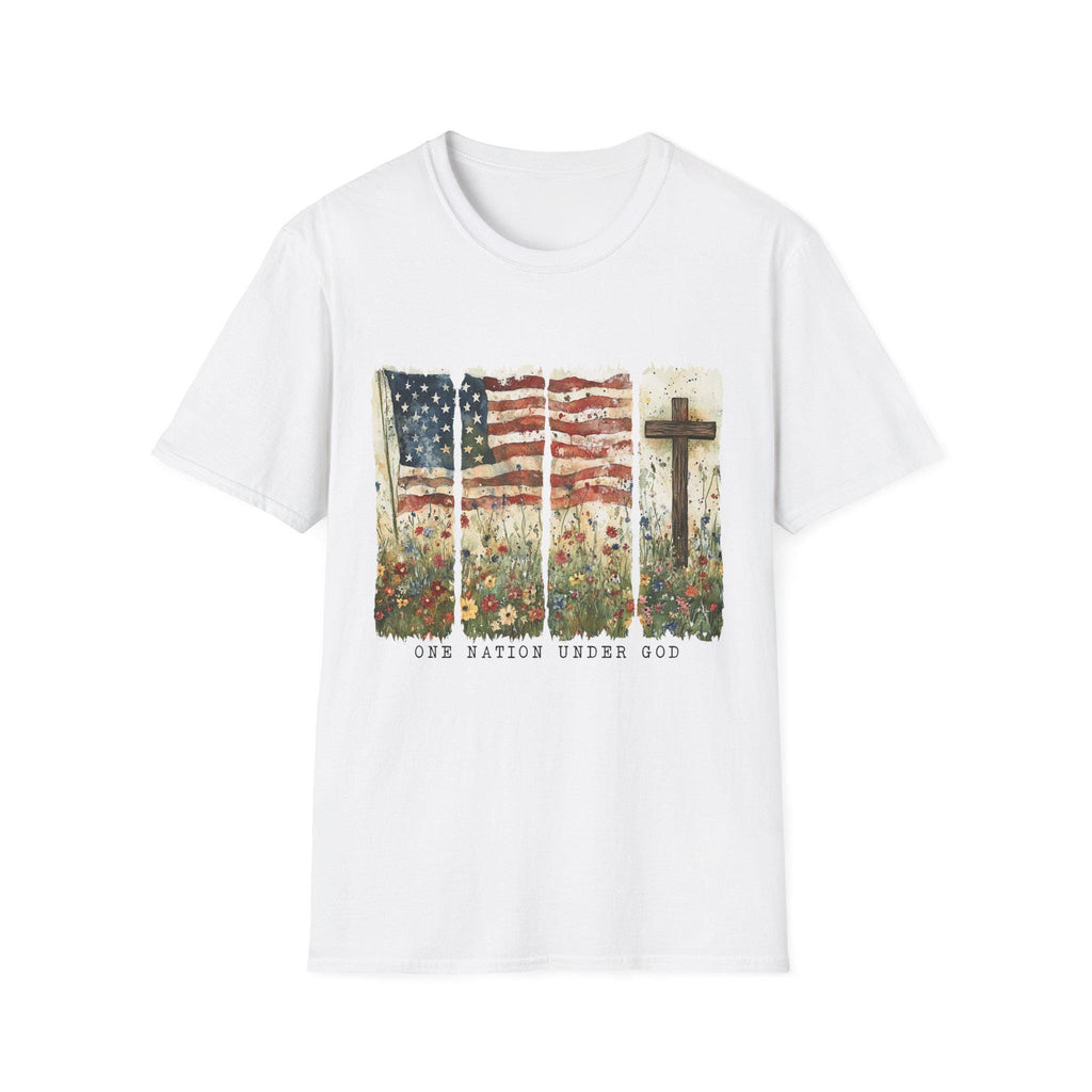 American flag and cross floral design T-Shirt | Use Nations Under God