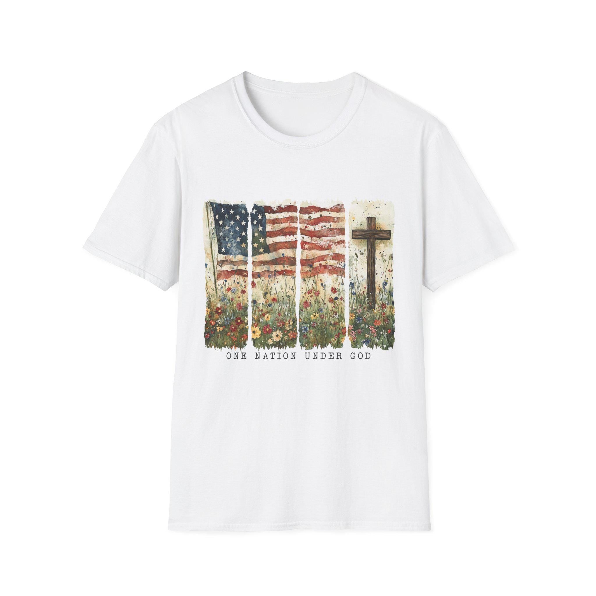 American flag and cross floral design T-Shirt | Use Nations Under God