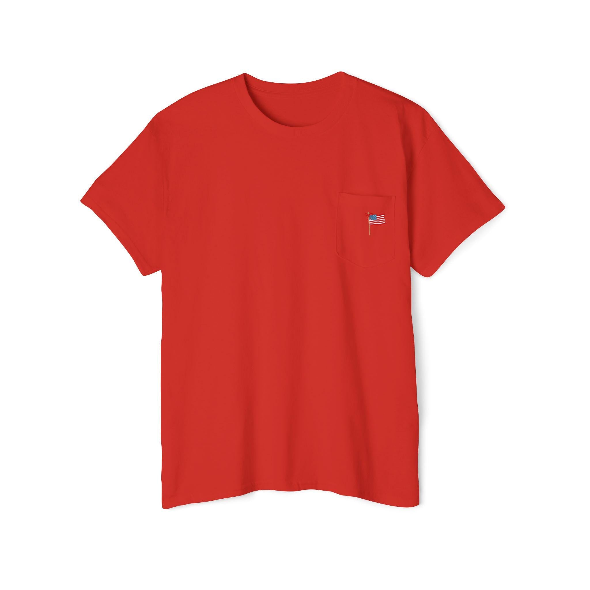 God Bless The USA Pocket Tee | Patriotic Flag Fourth of July Shirt