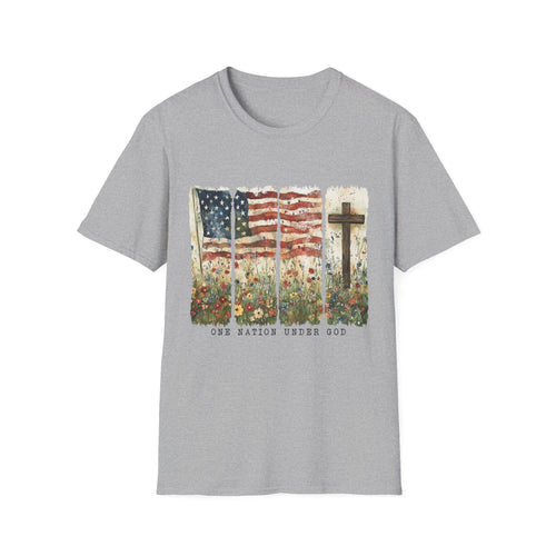 American flag and cross floral design T-Shirt | Use Nations Under God