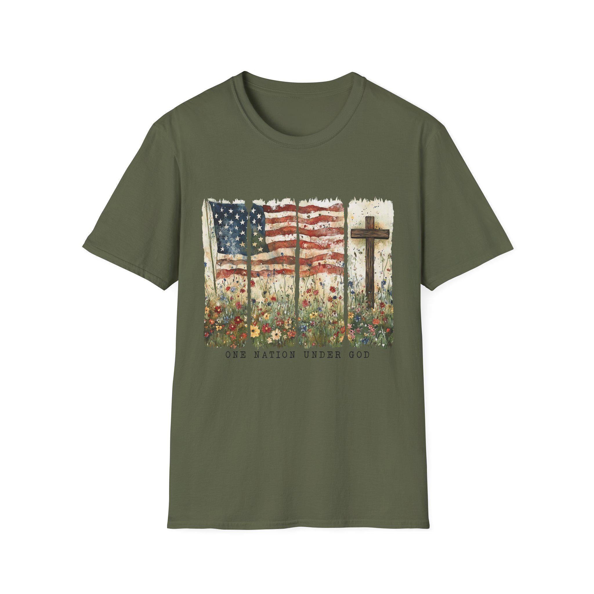 American flag and cross floral design T-Shirt | Use Nations Under God