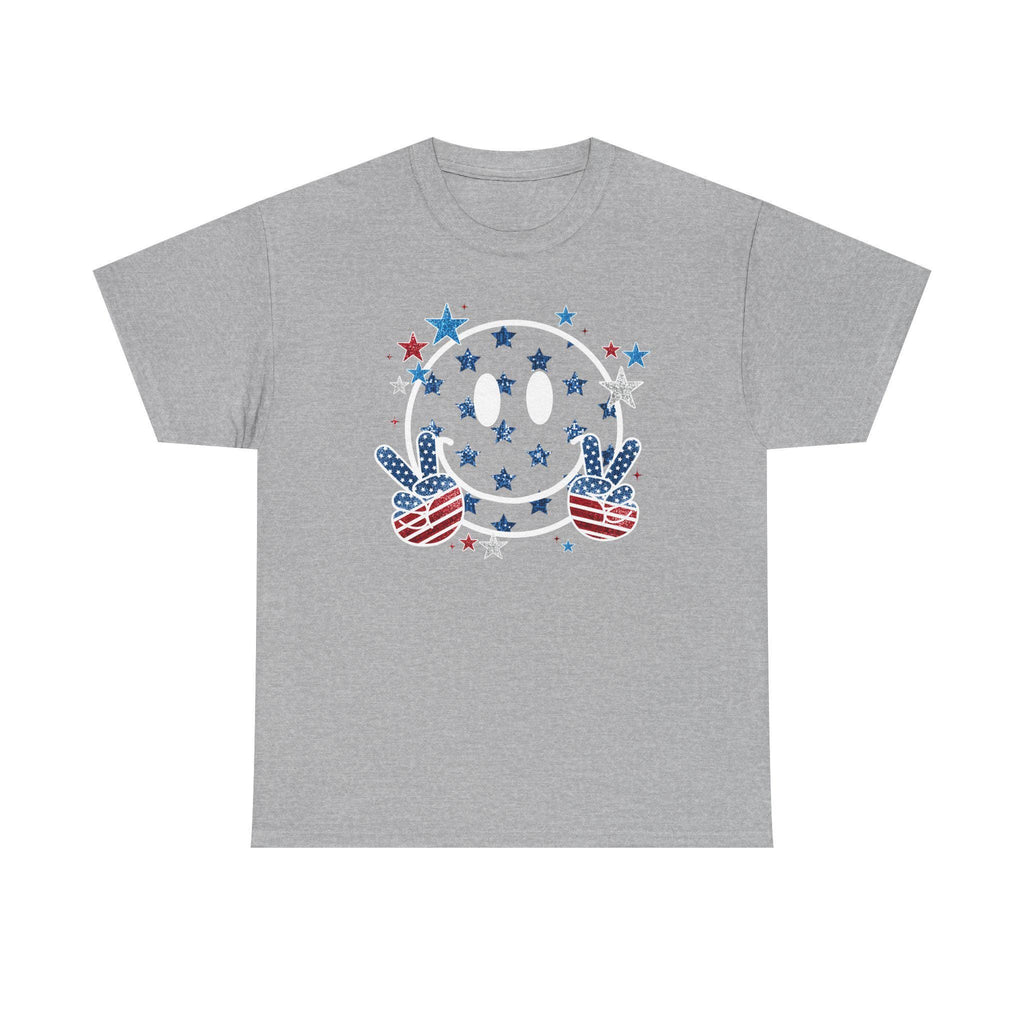 Patriotic Smiley Face Peace Sign Tee | American Flag Stars and Stripes