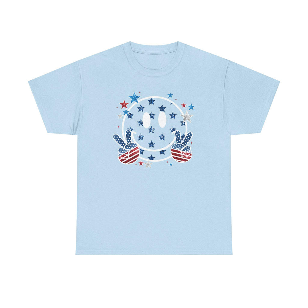 Patriotic Smiley Face Peace Sign Tee | American Flag Stars and Stripes