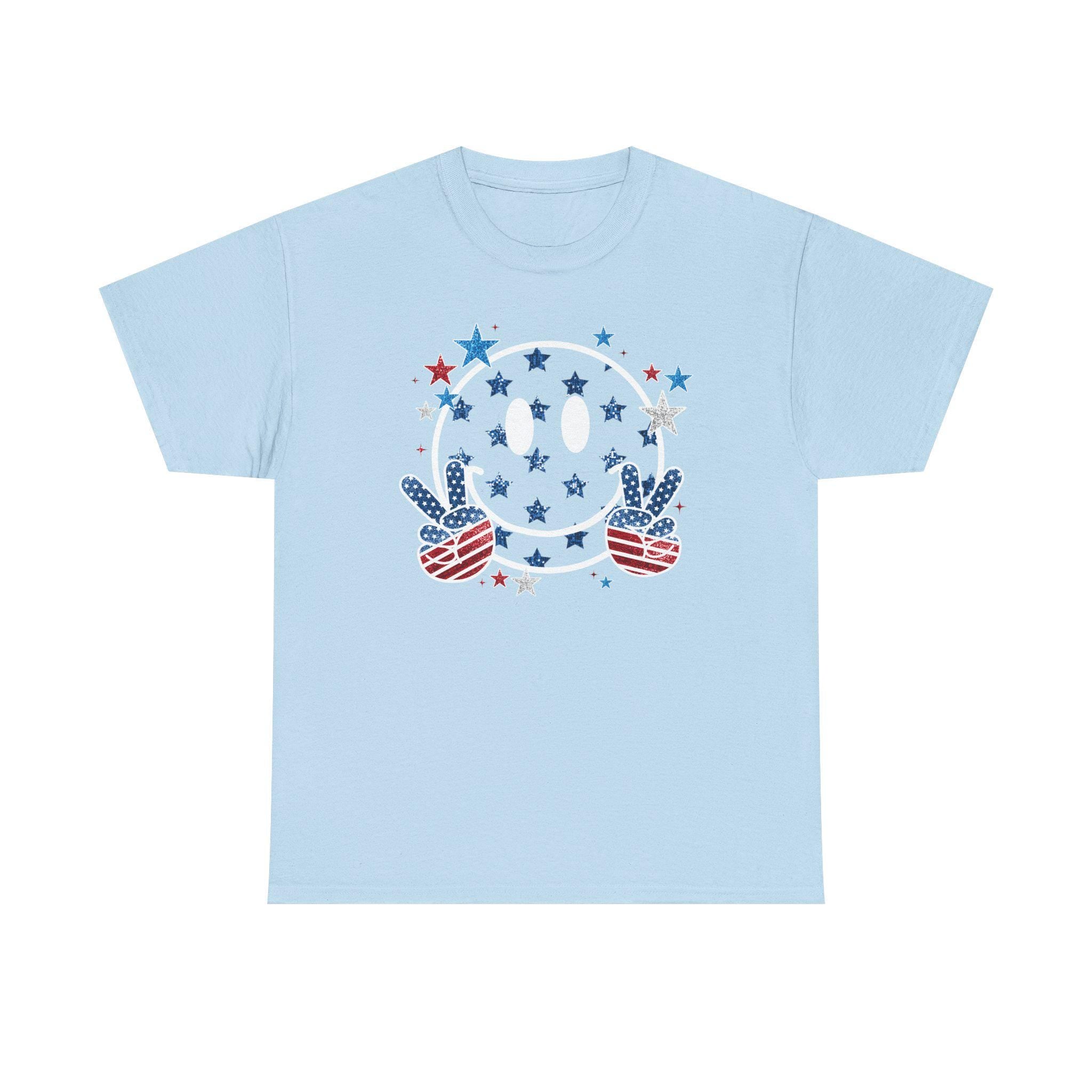 Patriotic Smiley Face Peace Sign Tee | American Flag Stars and Stripes