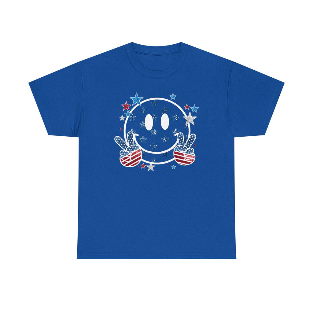 Patriotic Smiley Face Peace Sign Tee | American Flag Stars and Stripes