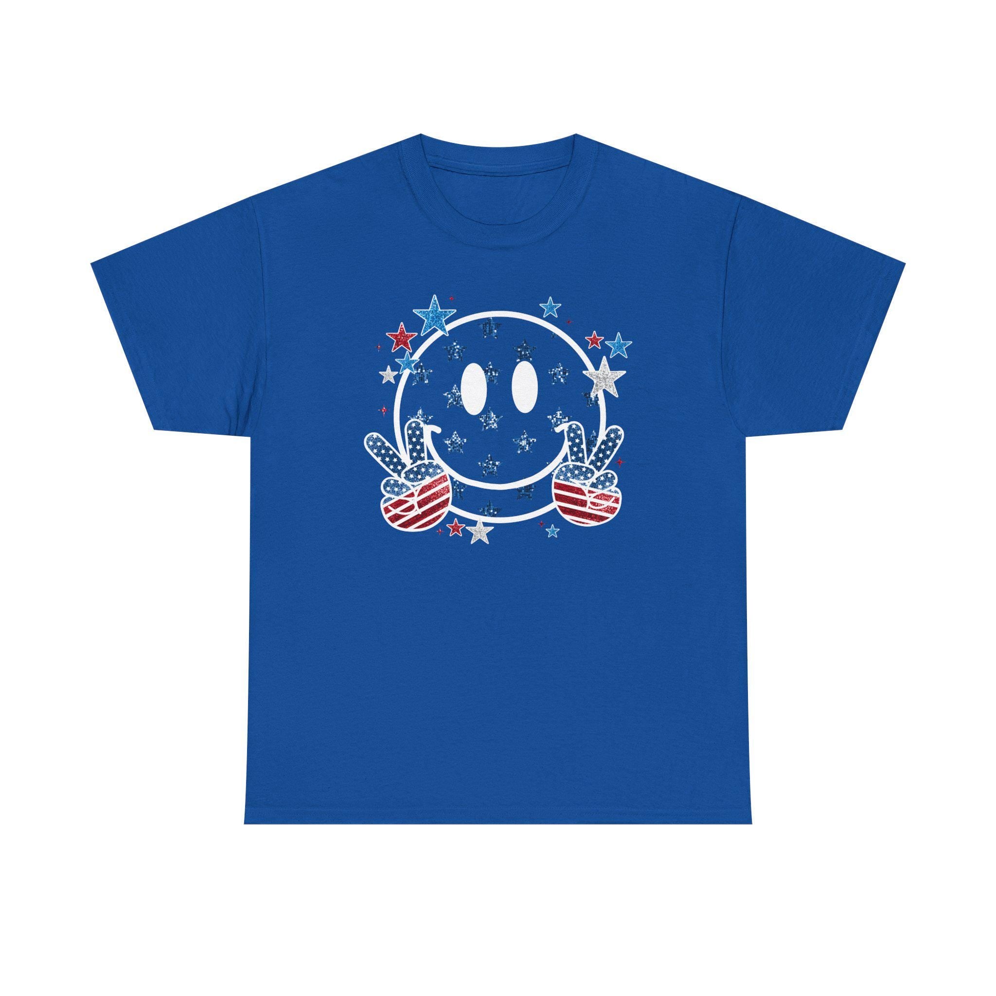 Patriotic Smiley Face Peace Sign Tee | American Flag Stars and Stripes