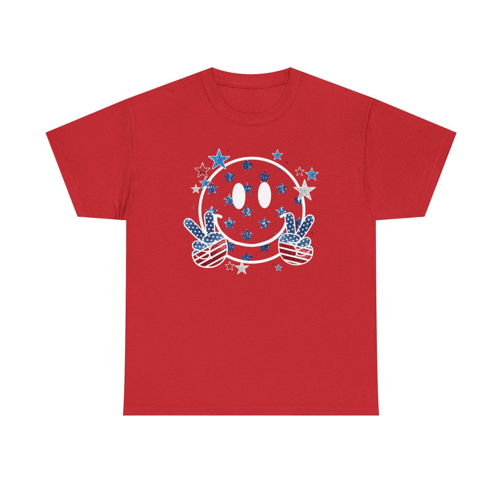 Patriotic Smiley Face Peace Sign Tee | American Flag Stars and Stripes