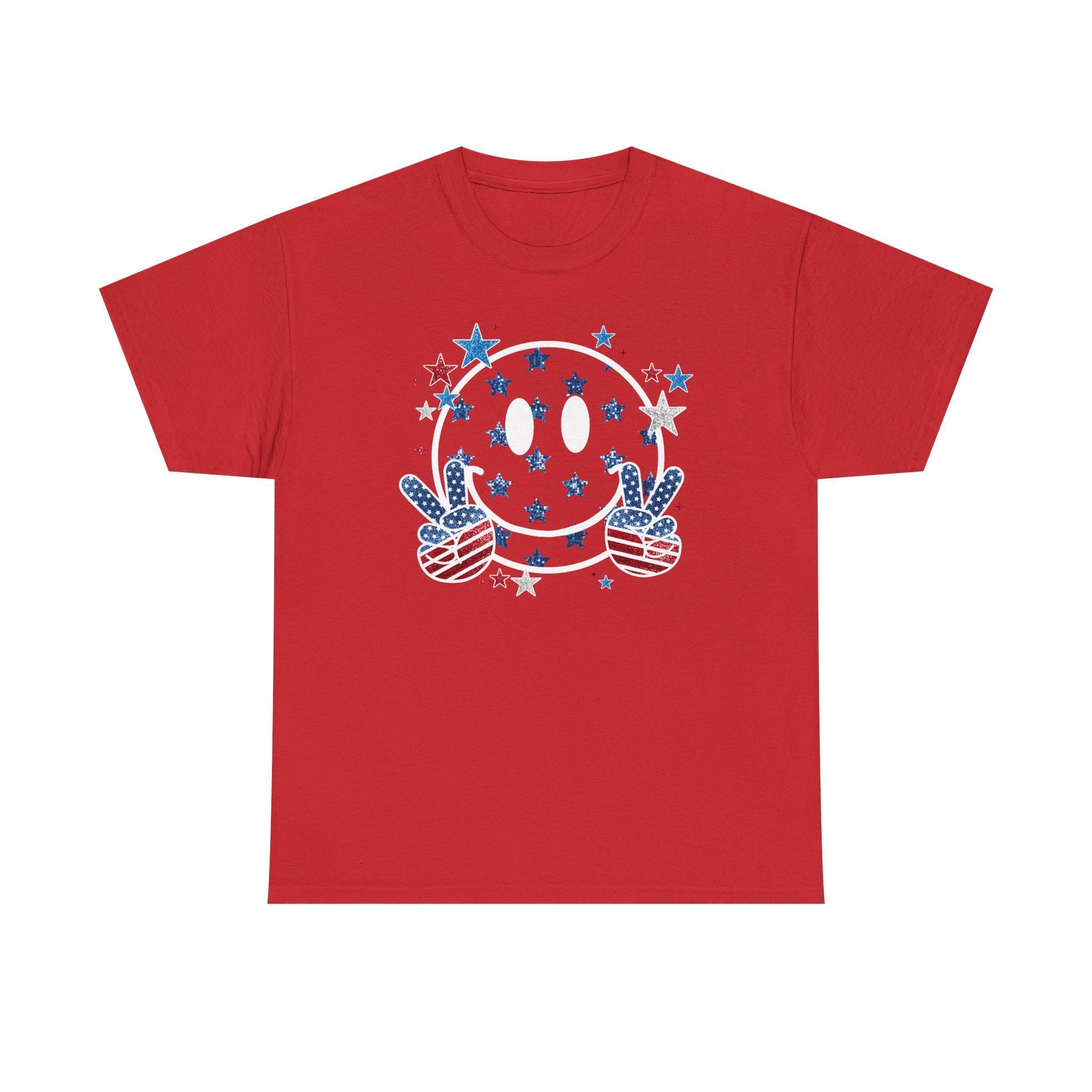 Patriotic Smiley Face Peace Sign Tee | American Flag Stars and Stripes
