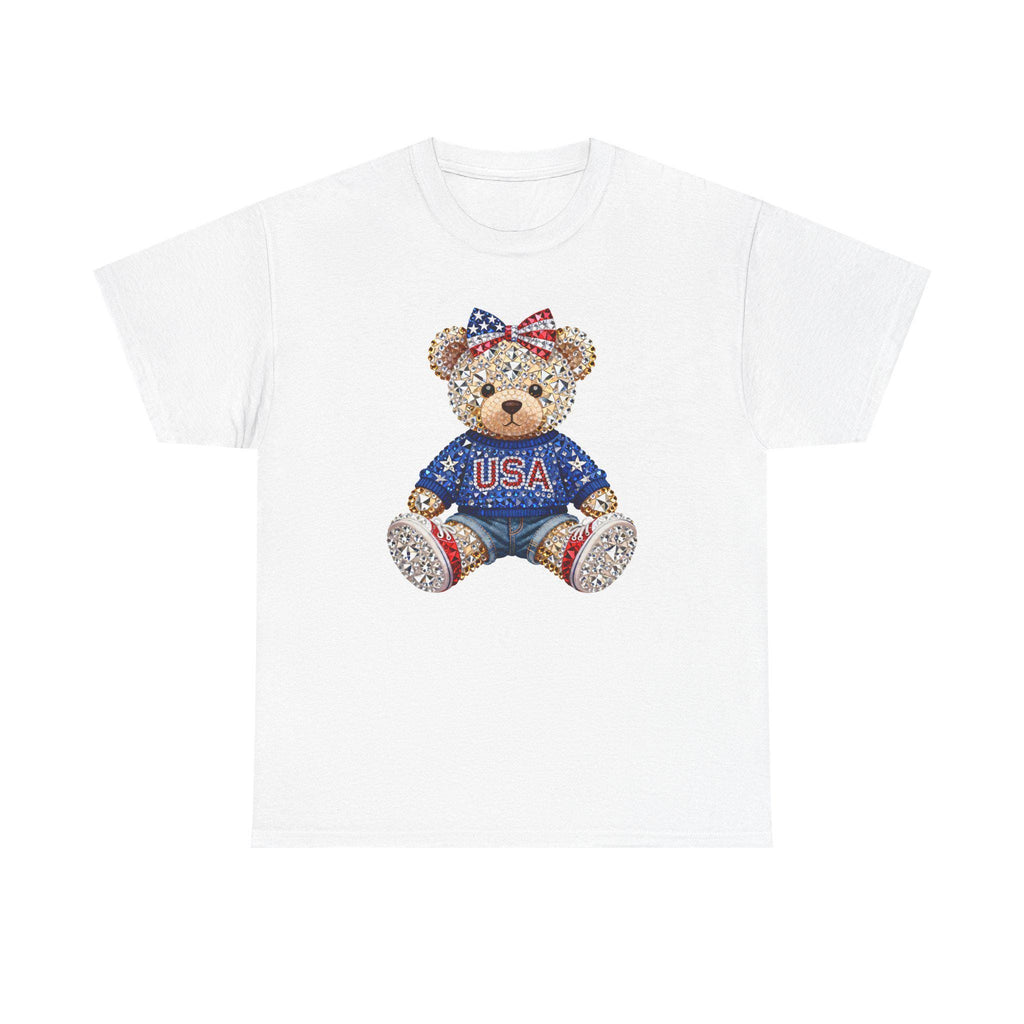 Patriotic Teddy Bear USA Tee | American Flag Bow T-Shirt