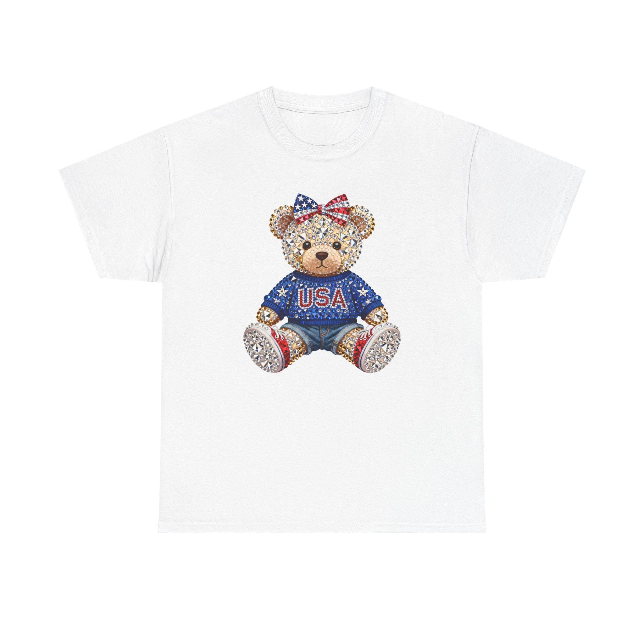 Patriotic Teddy Bear USA Tee | American Flag Bow T-Shirt