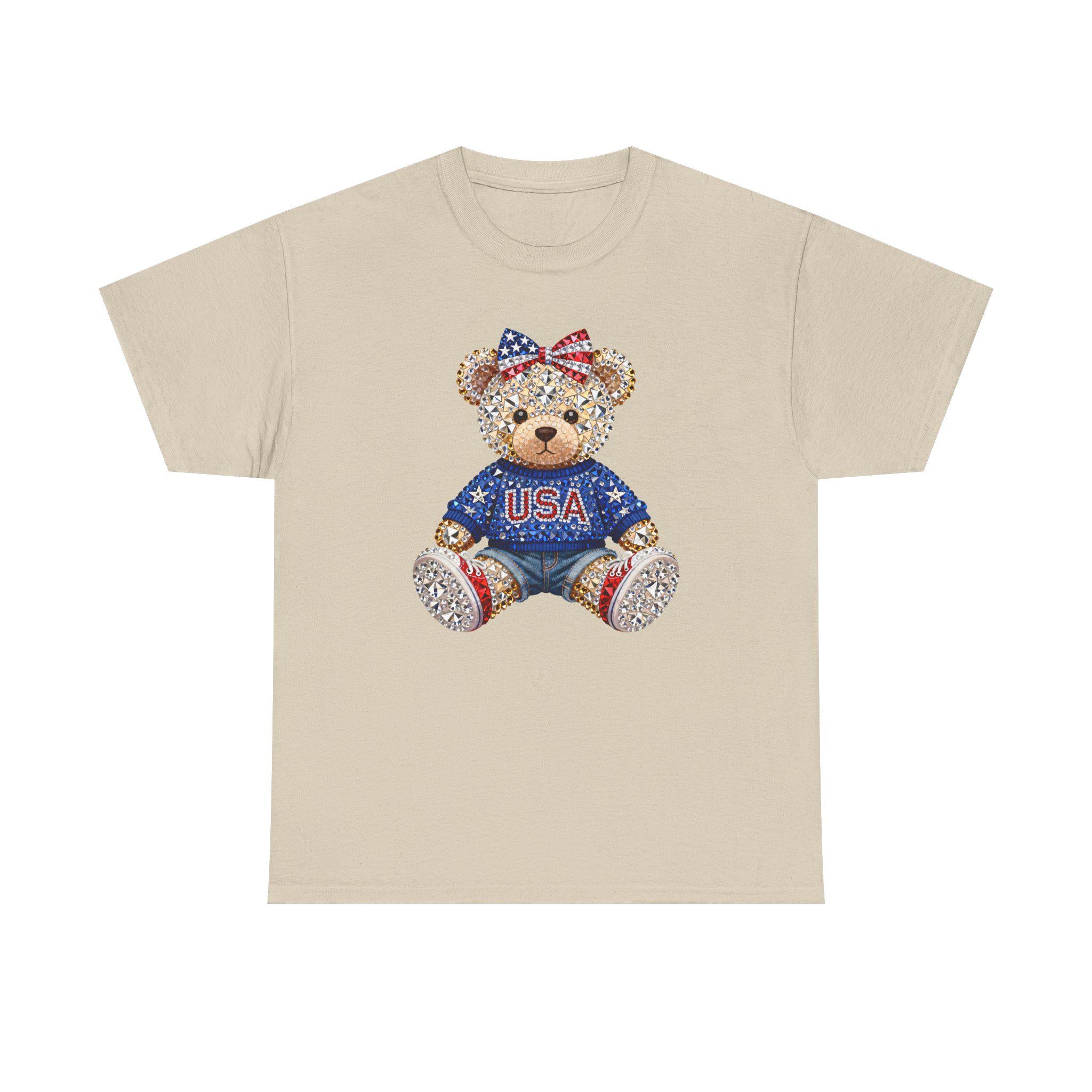 Patriotic Teddy Bear USA Tee | American Flag Bow T-Shirt
