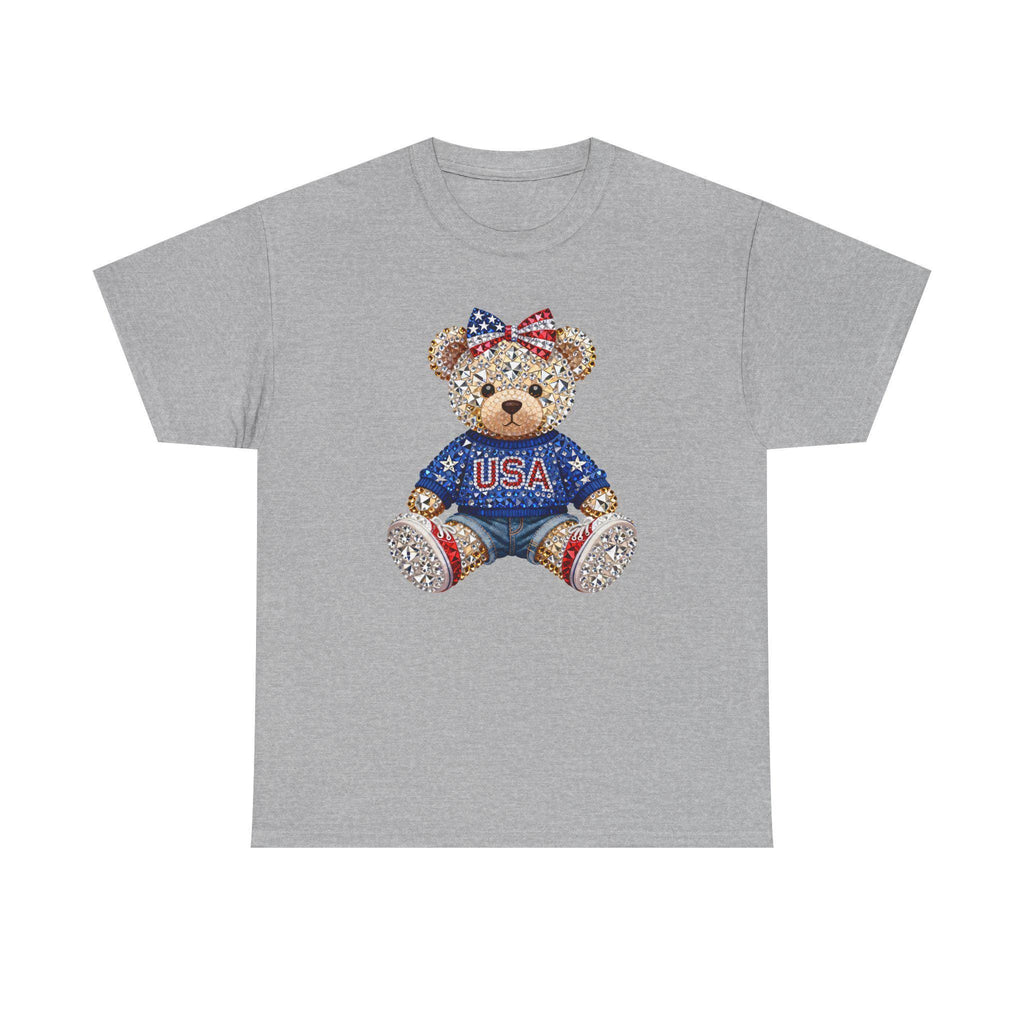 Patriotic Teddy Bear USA Tee | American Flag Bow T-Shirt