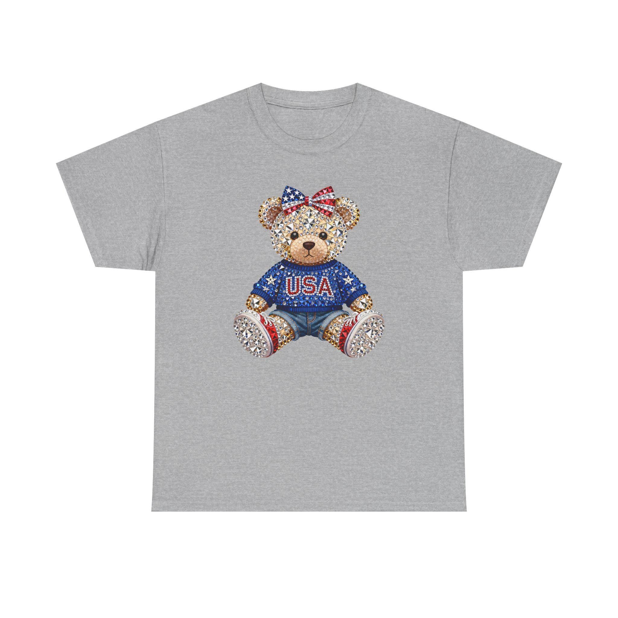 Patriotic Teddy Bear USA Tee | American Flag Bow T-Shirt