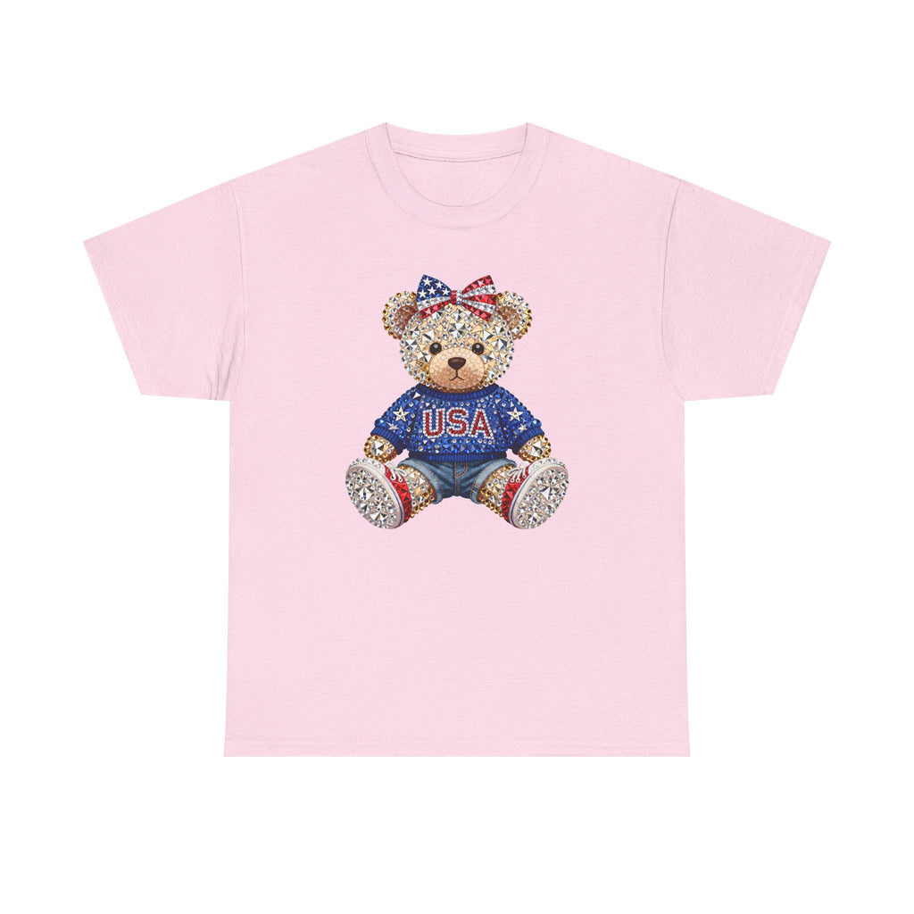 Patriotic Teddy Bear USA Tee | American Flag Bow T-Shirt