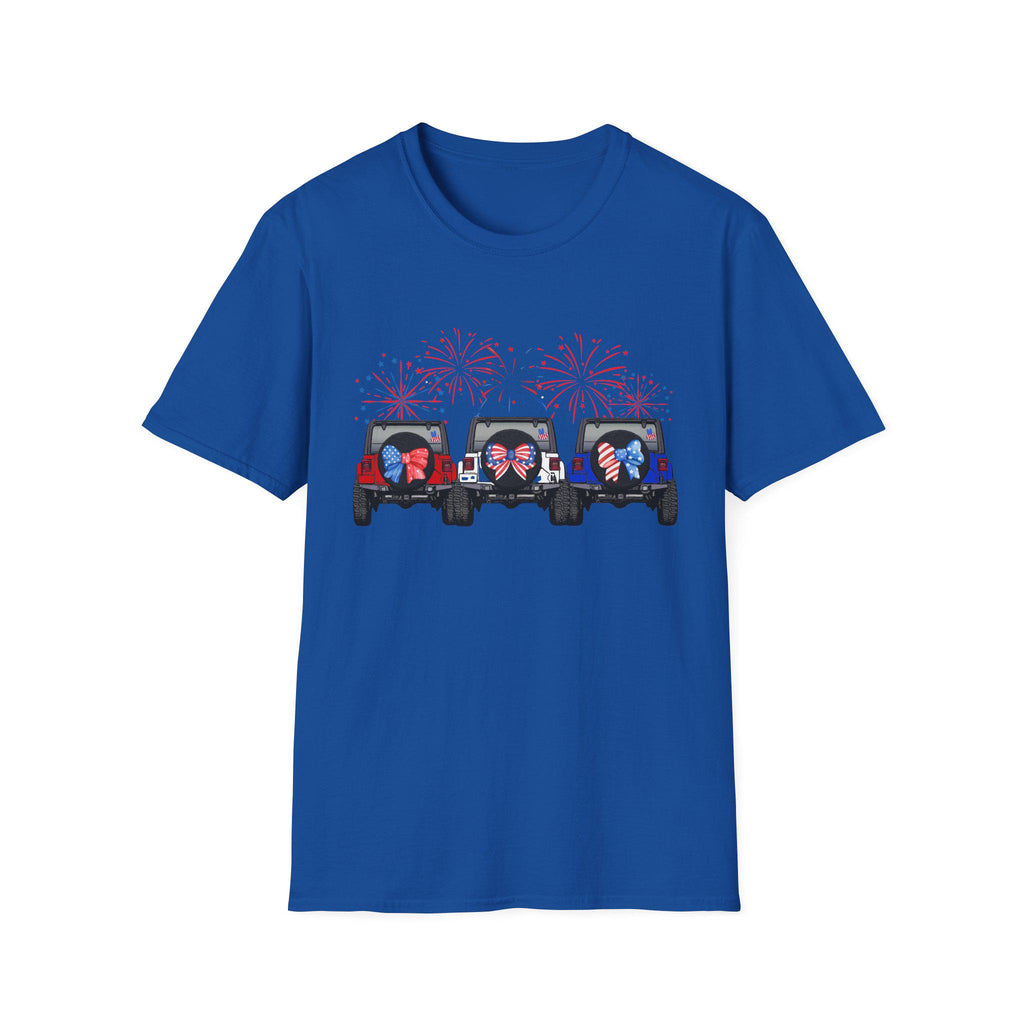 Three Jeeps with Fireworks T-Shirt | Patriotic 4th of July Graphic