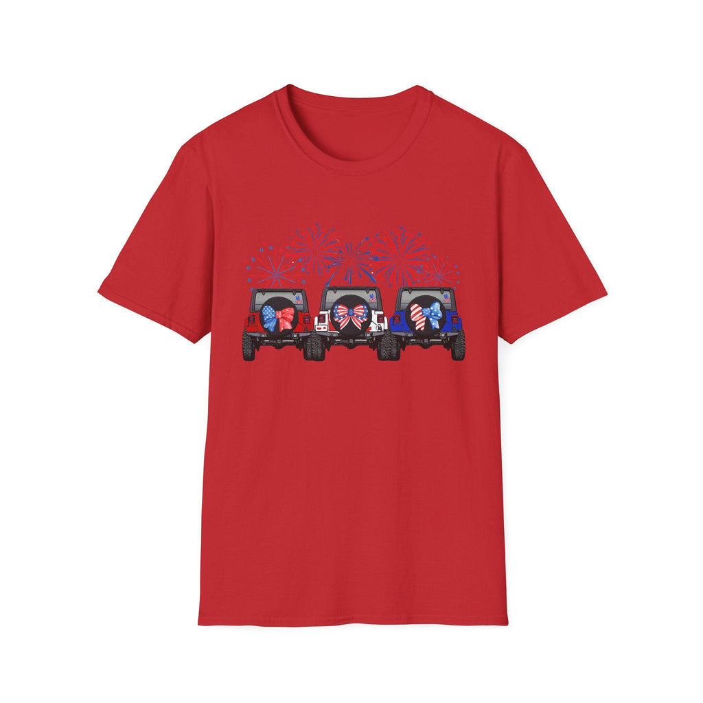 Three Jeeps with Fireworks T-Shirt | Patriotic 4th of July Graphic